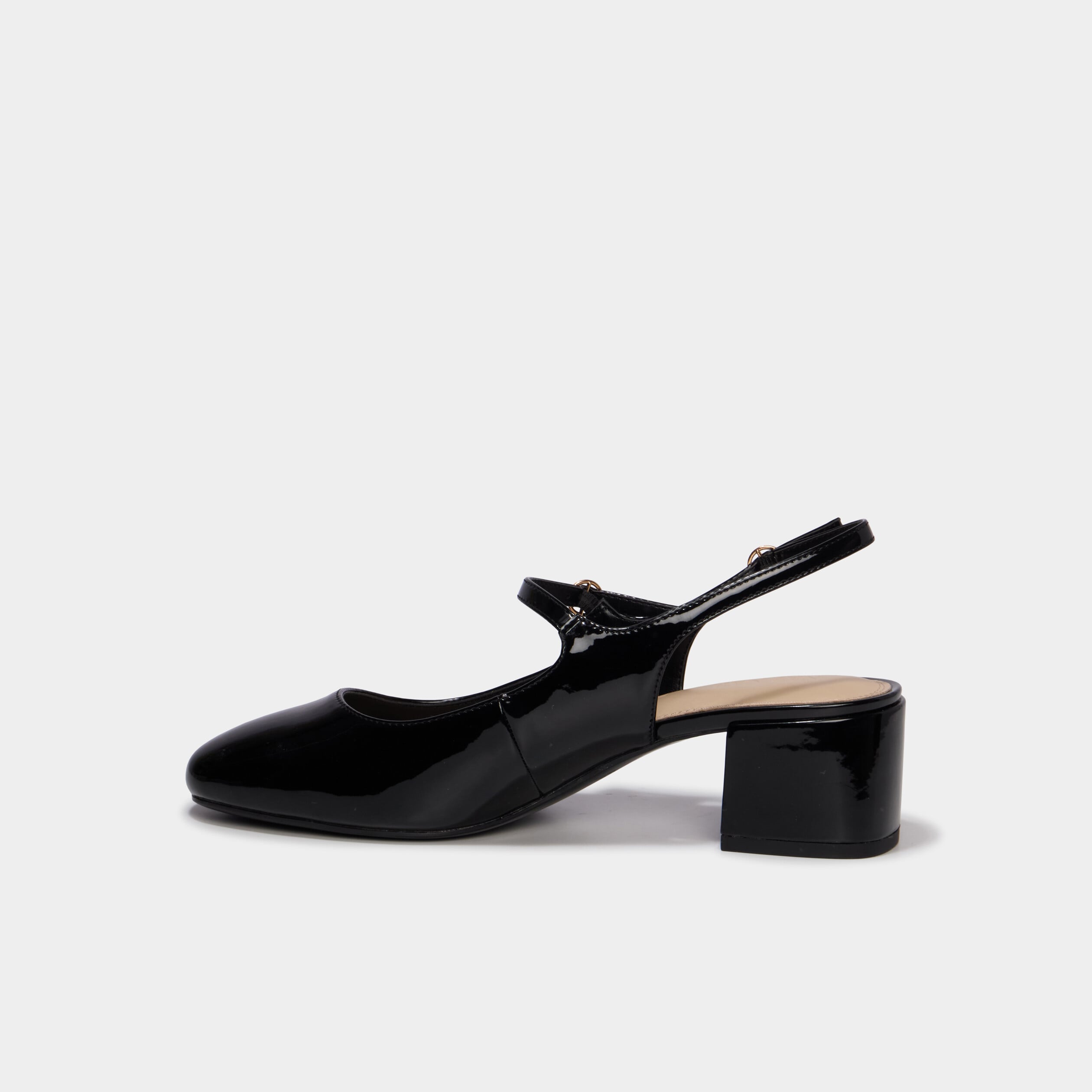 Escarpin slingback verni talon bloc noir femme
