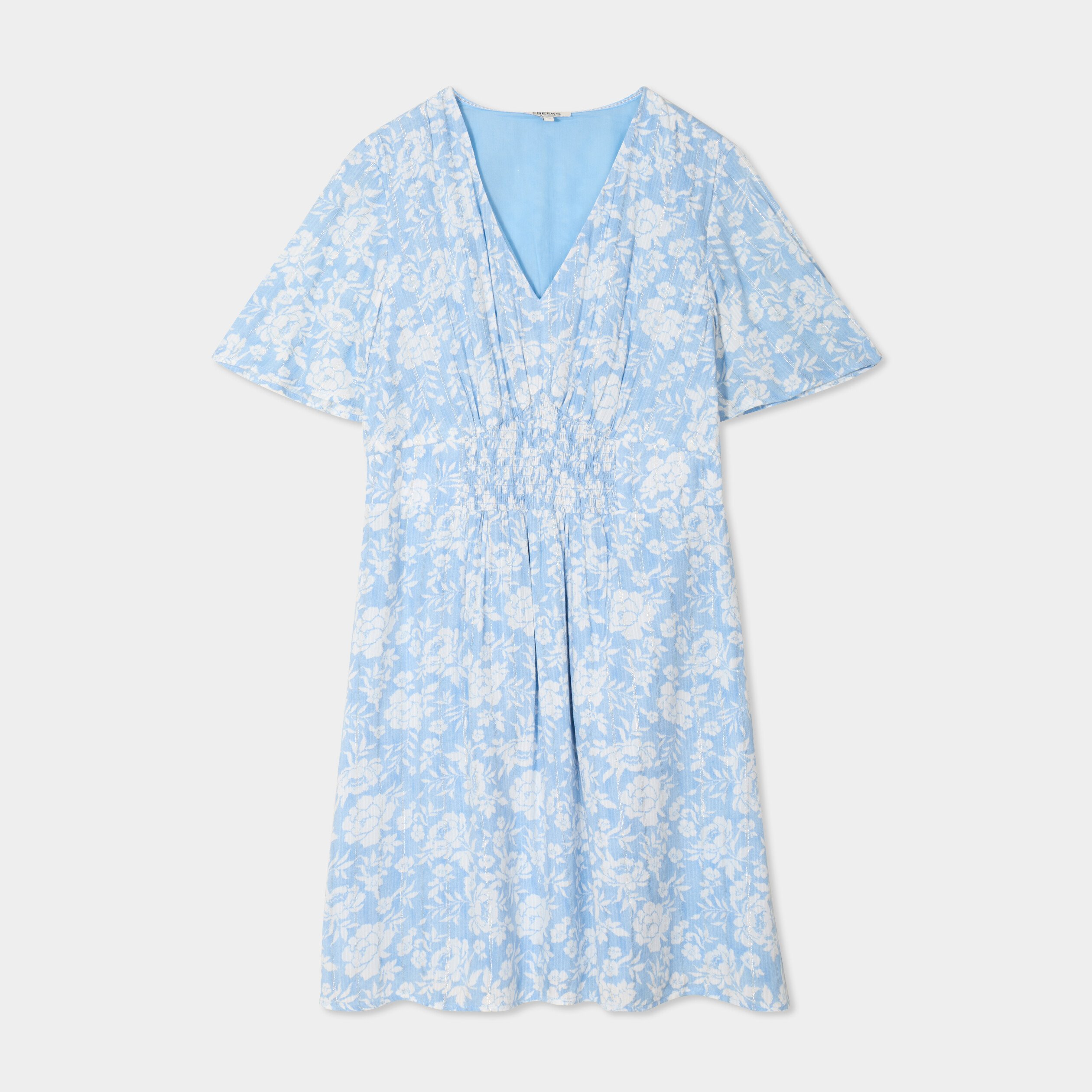 robe col en v taille smockee creeks bleu ciel femme Robe col en V taille smockée Creeks bleu ciel femme
