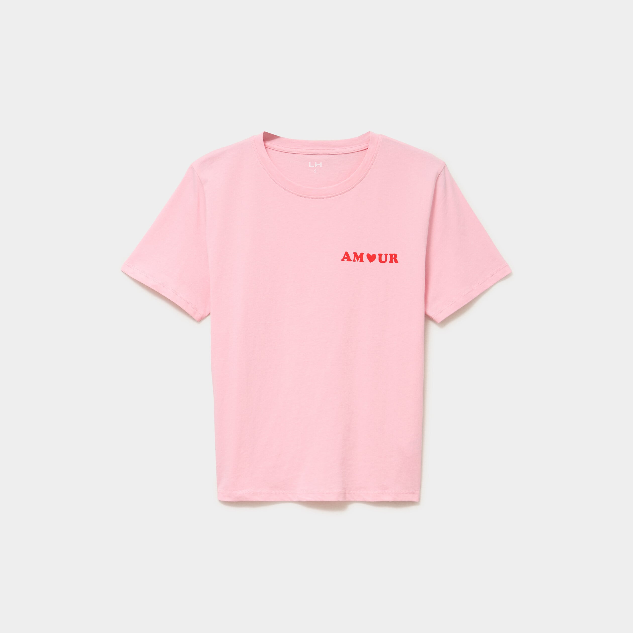 T-shirt col rond manches courtes coton rose femme