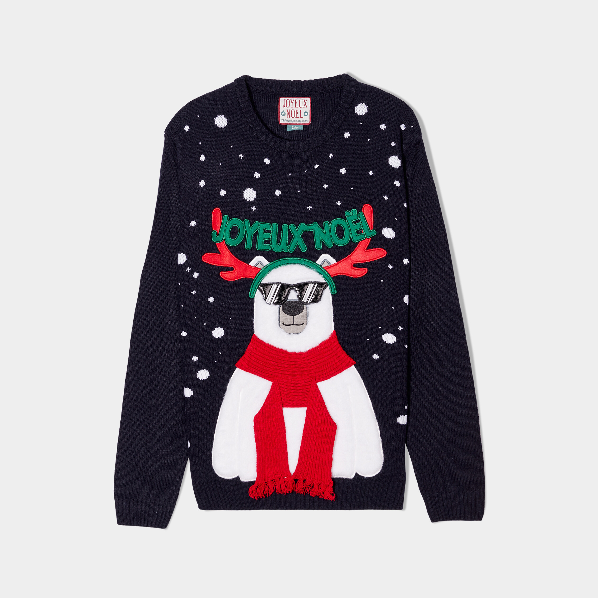 Pull de Noël détails fausse fourrure bleu marine homme