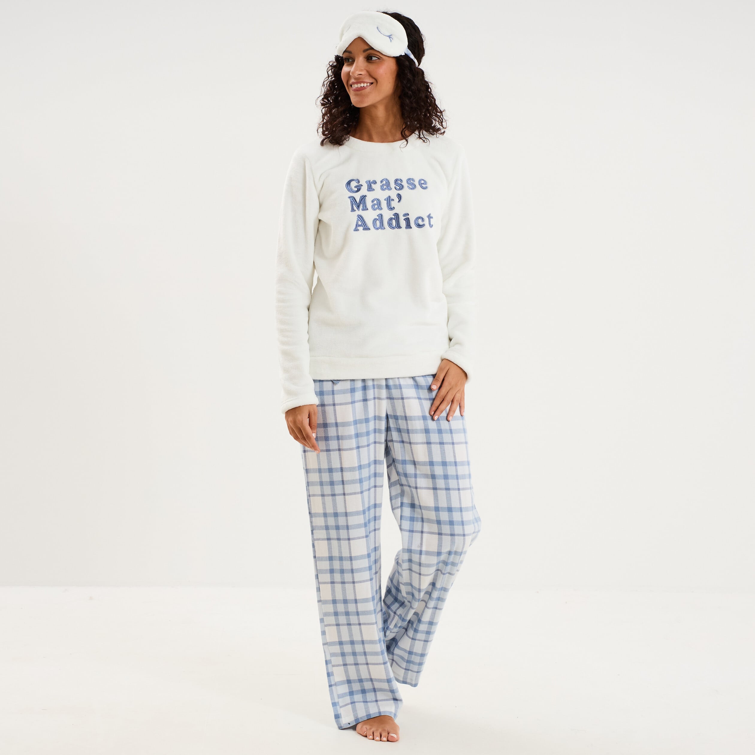 Ensemble pyjama effet polaire 3 pi&egrave;ces bleu femme