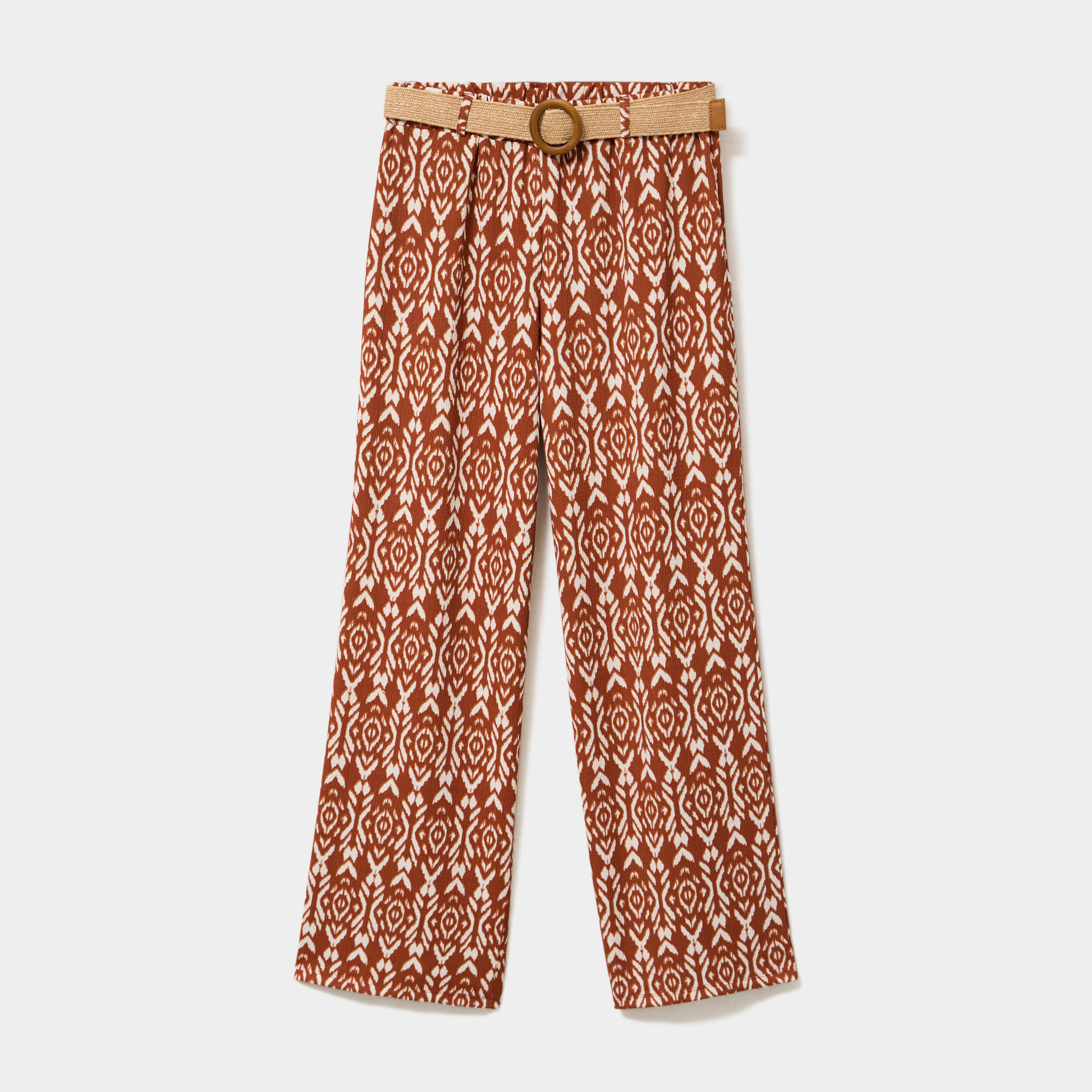 Pantalon fluide large avec ceinture orange fonc&eacute; femme