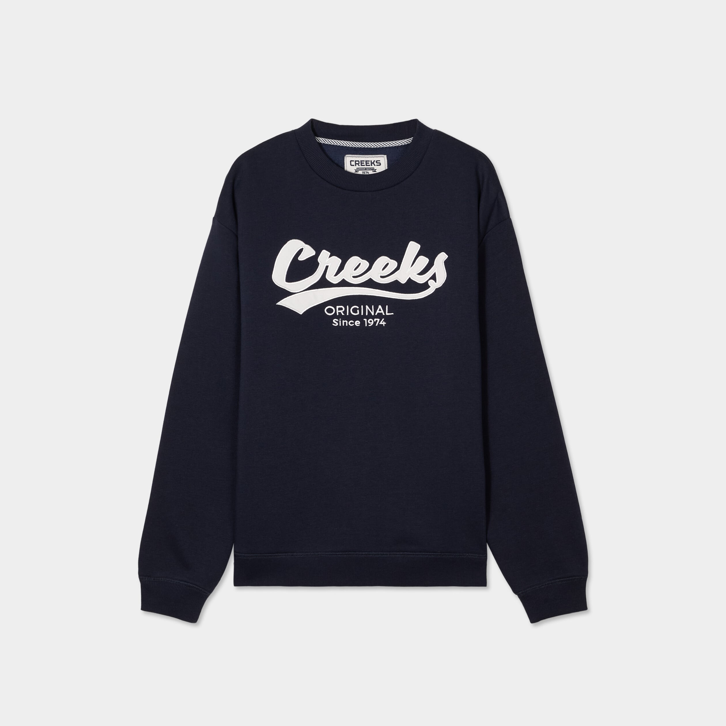 Sweat molleton col rond manches longues bleu fonc&eacute; femme