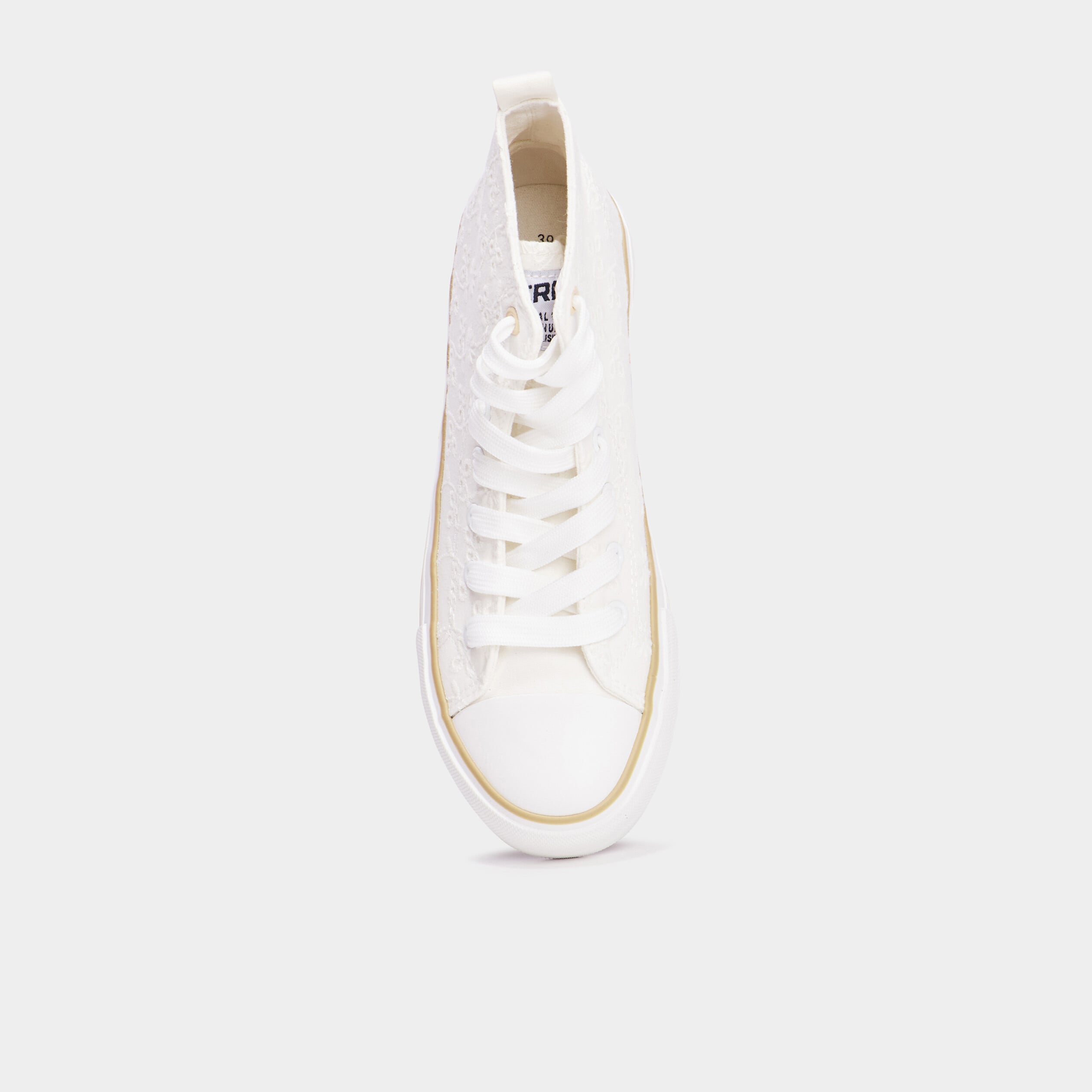 Tennis montantes &agrave; lacets en toile ivoire femme