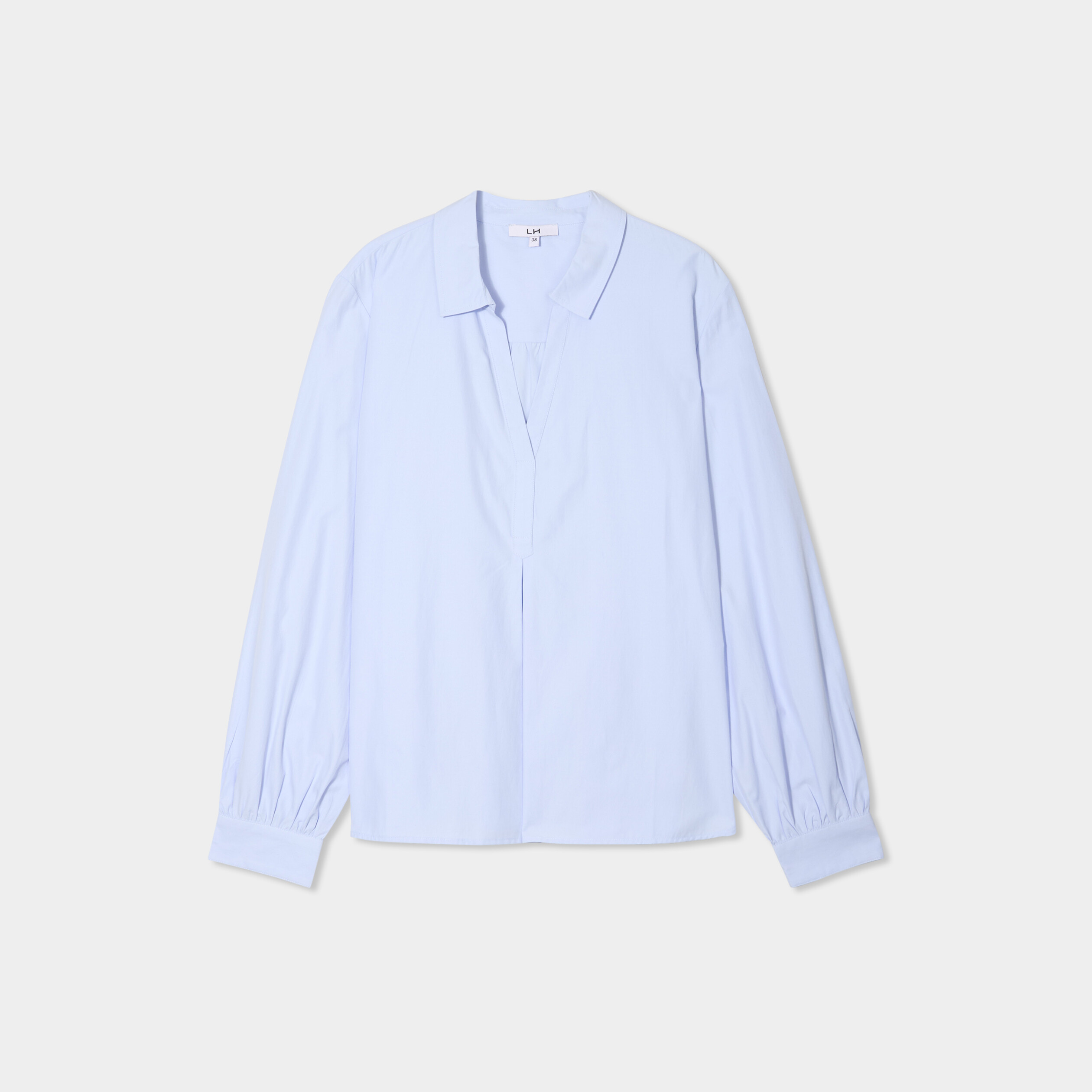 blouse col polo en popeline bleu ciel femme Blouse col polo en popeline bleu ciel femme