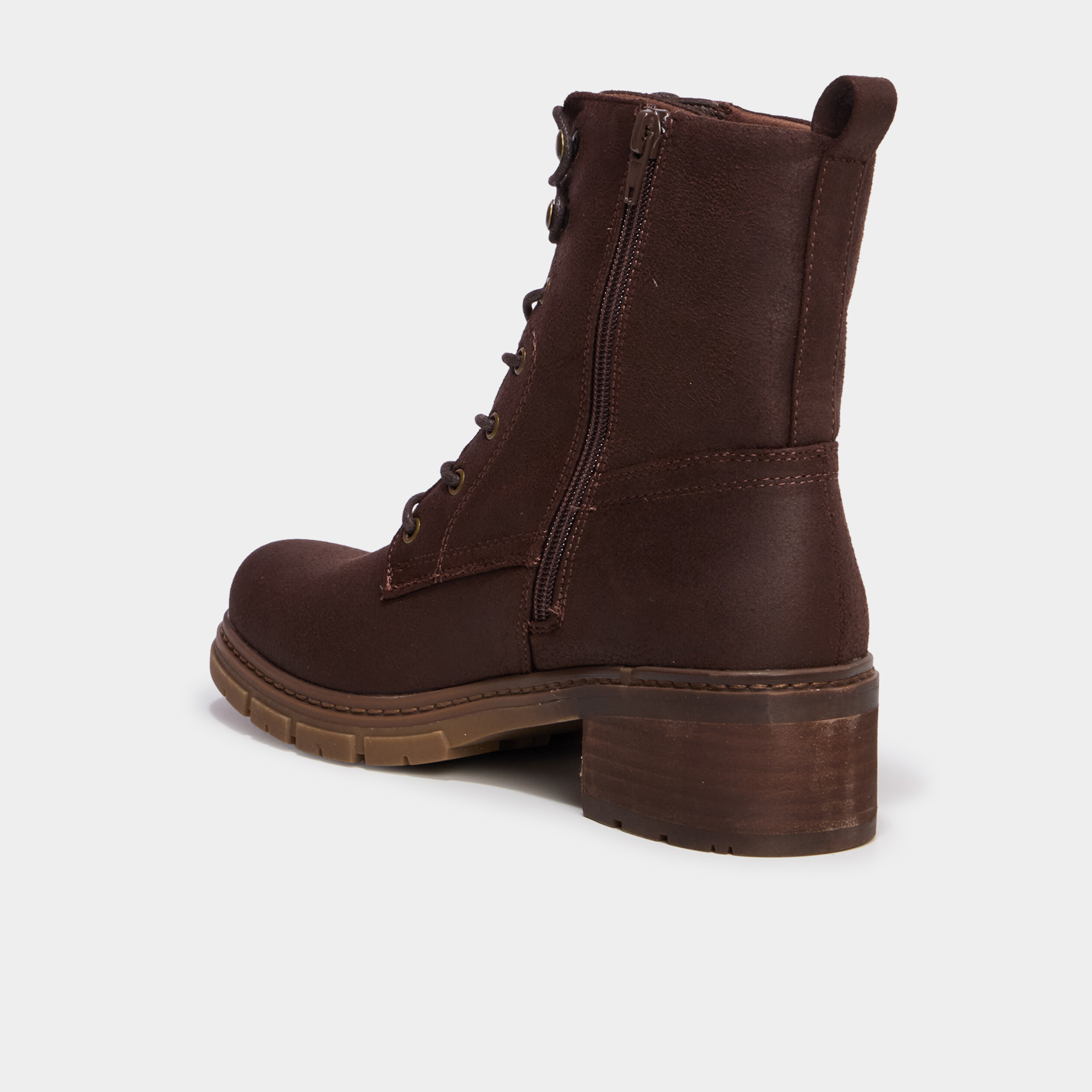 Boots &agrave; lacets et talons marron fonc&eacute; femme