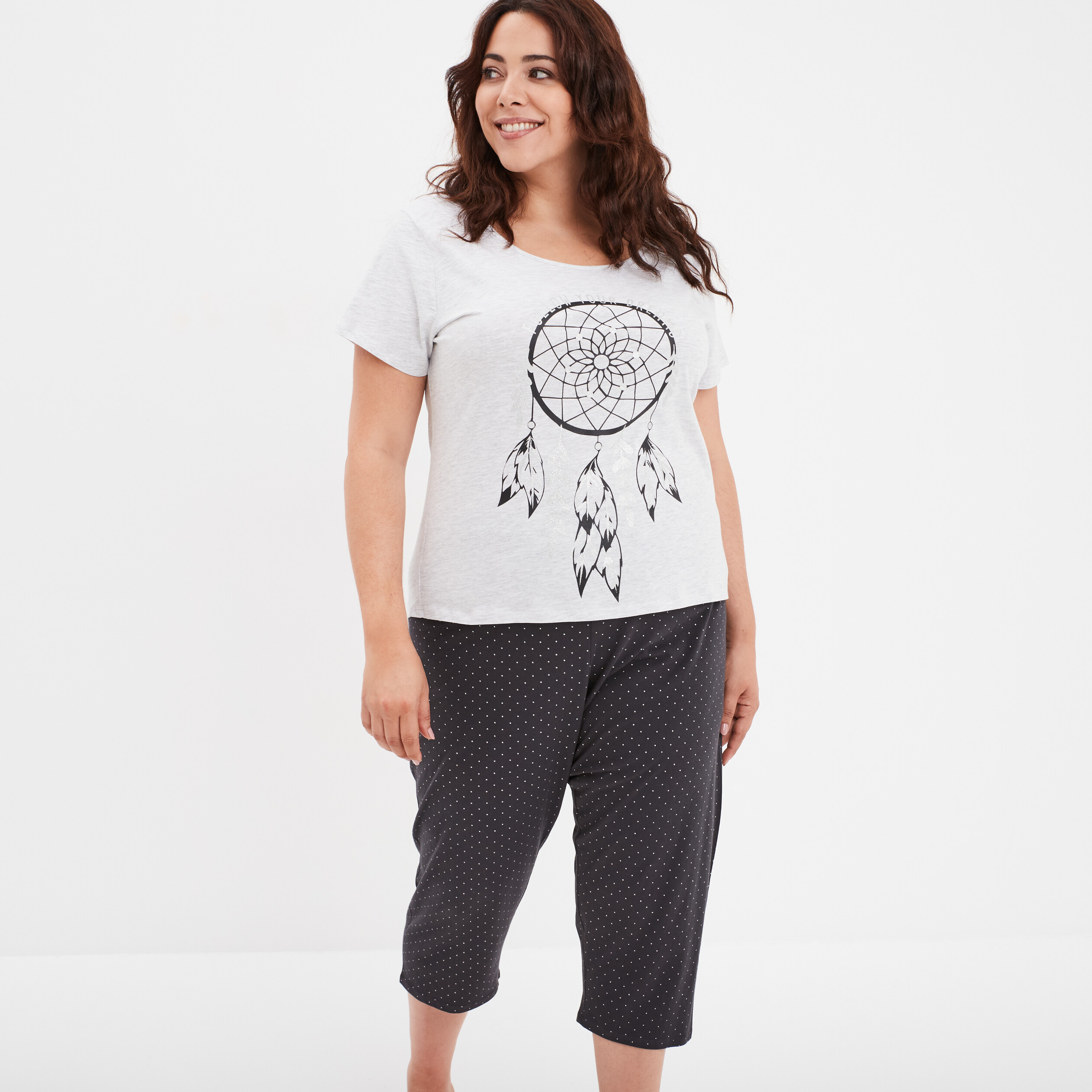 ensemble pyjama corsaire 2 pieces coton gris clair femmegt Ensemble pyjama corsaire 2 pièces coton gris clair femme grande taille