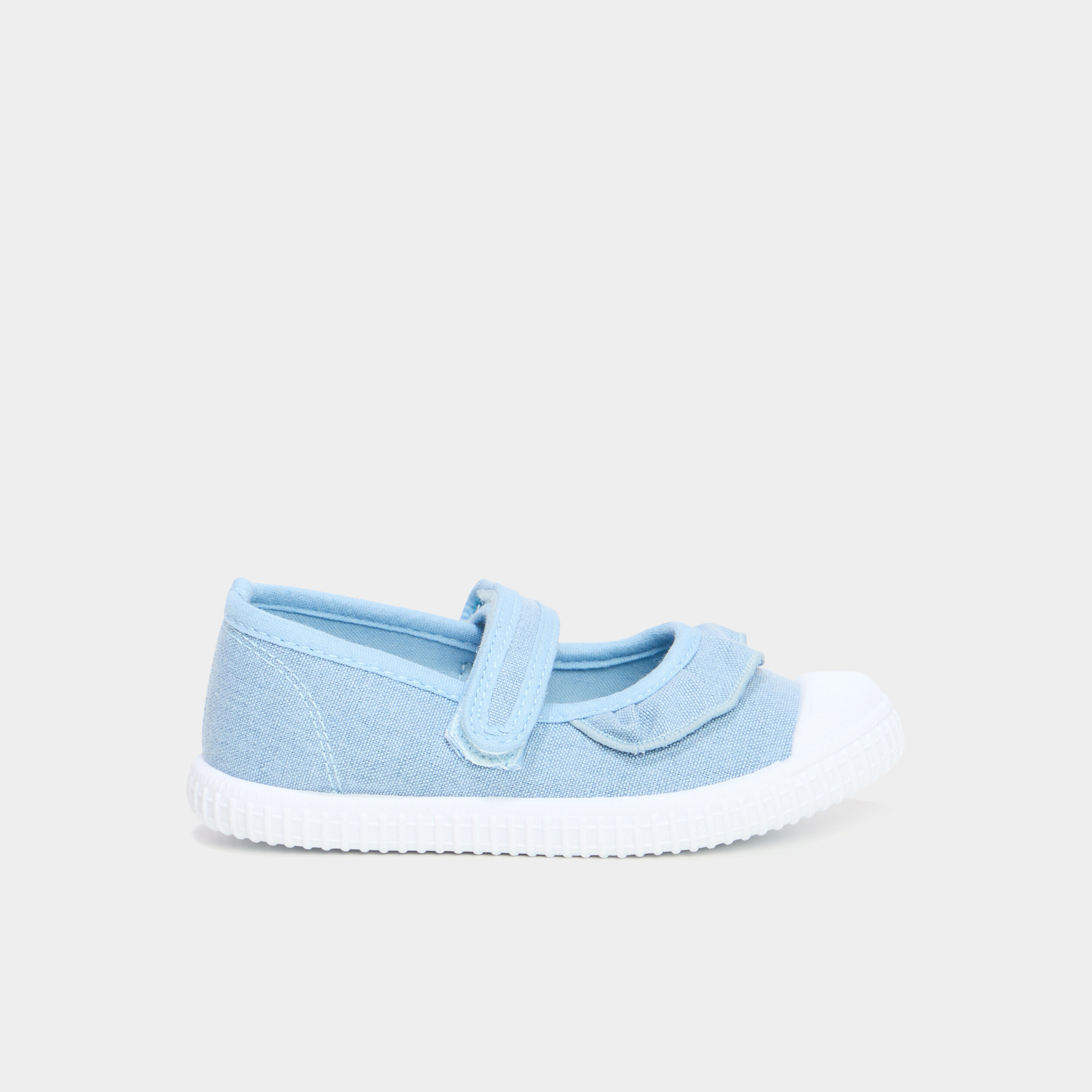 Babies en toile &agrave; volants bout renforc&eacute; bleu fille