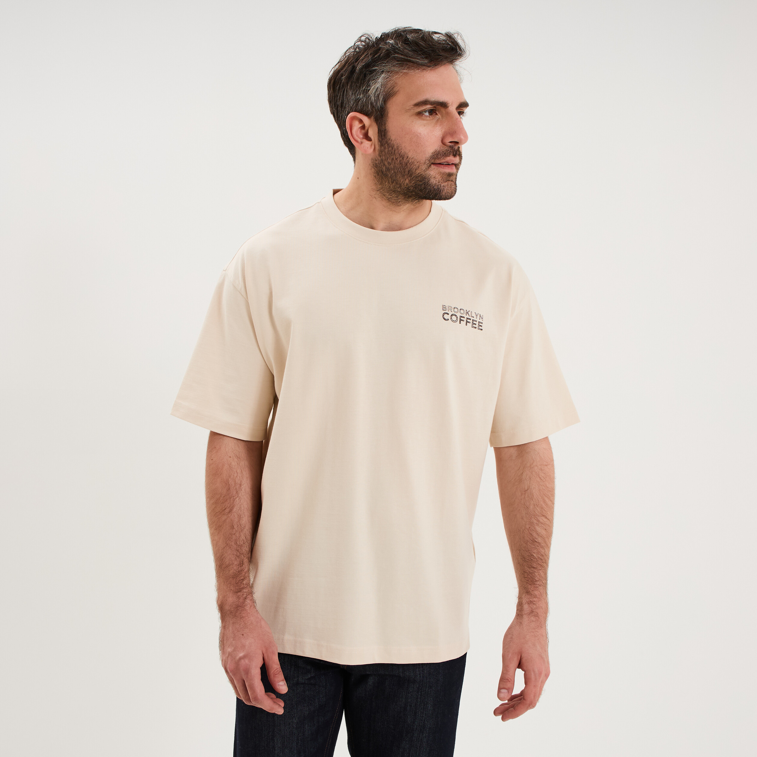 T-shirt relax manches courtes coton ecru homme