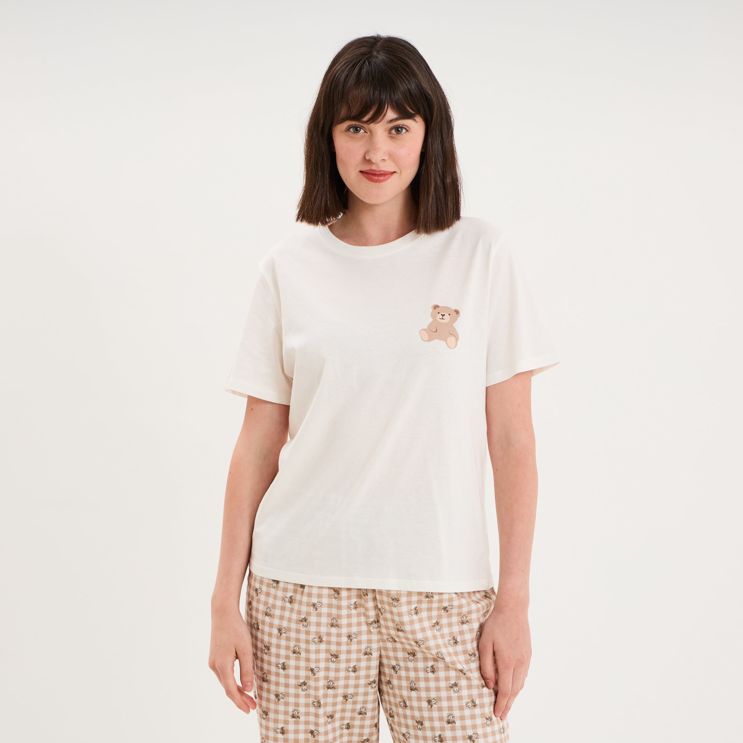 T-shirt col rond manches courtes coton blanc femme