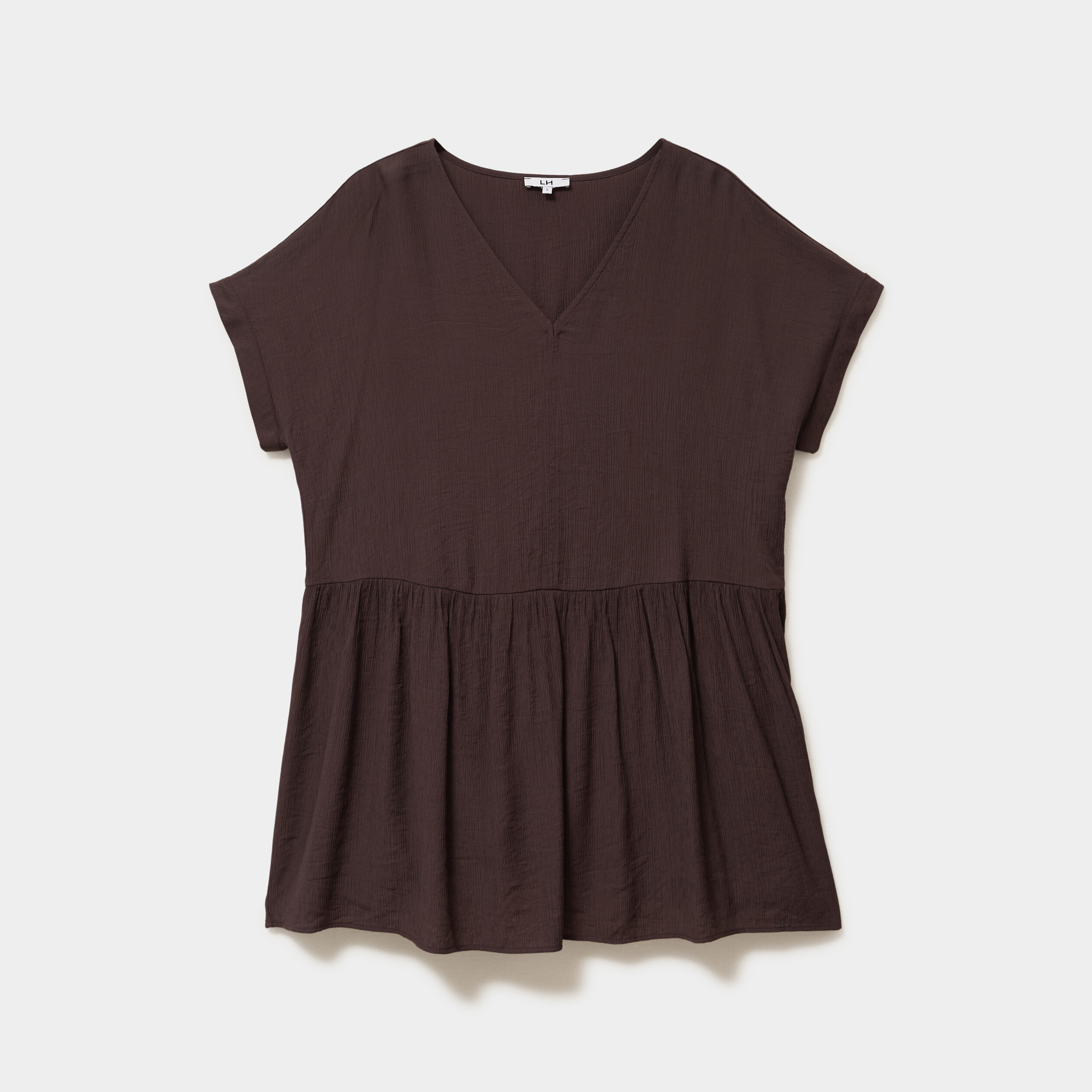 Robe courte fluide manches courtes marron fonc&eacute; femme