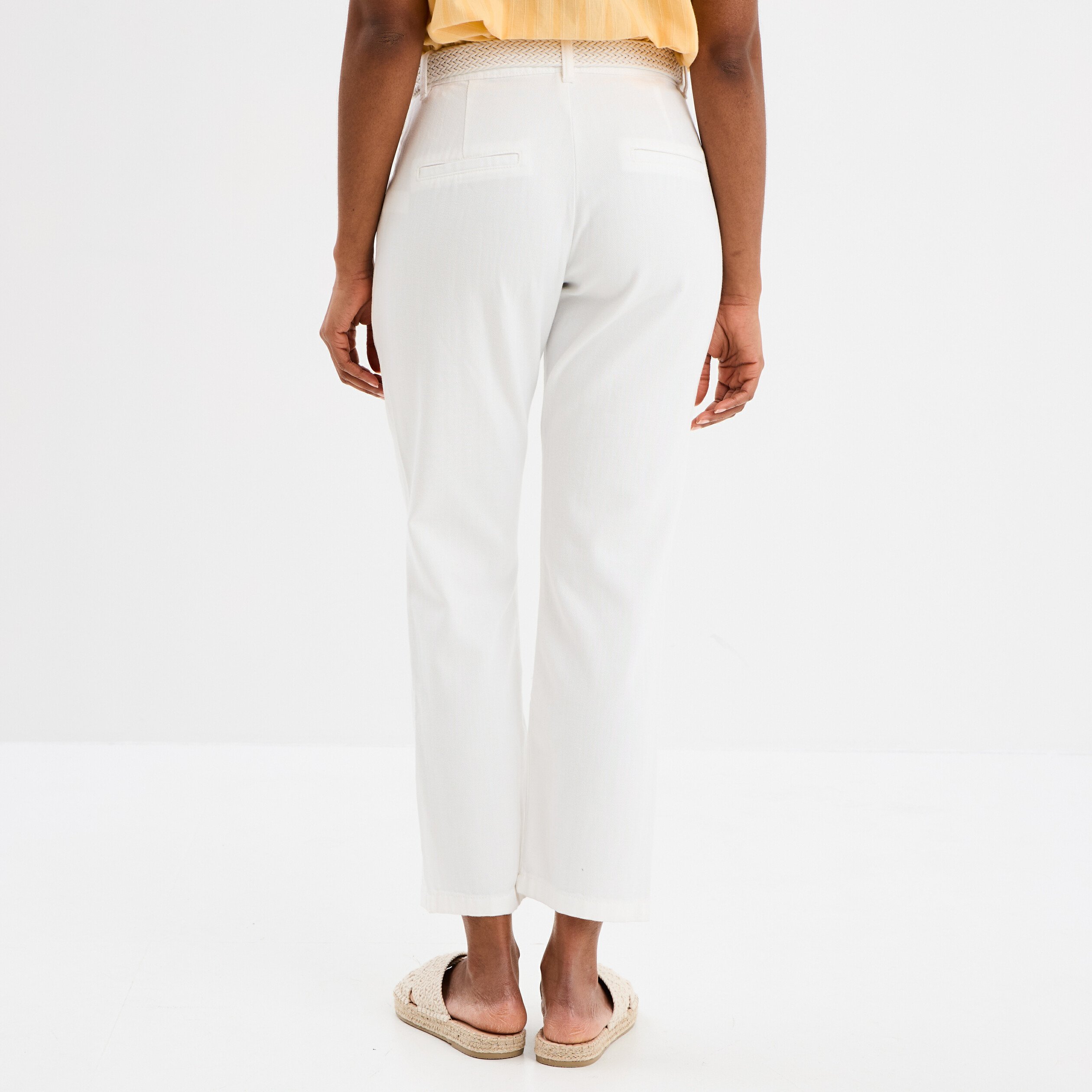 pantalon regular fluide ceinture blanc femme Pantalon regular fluide ceinture blanc femme