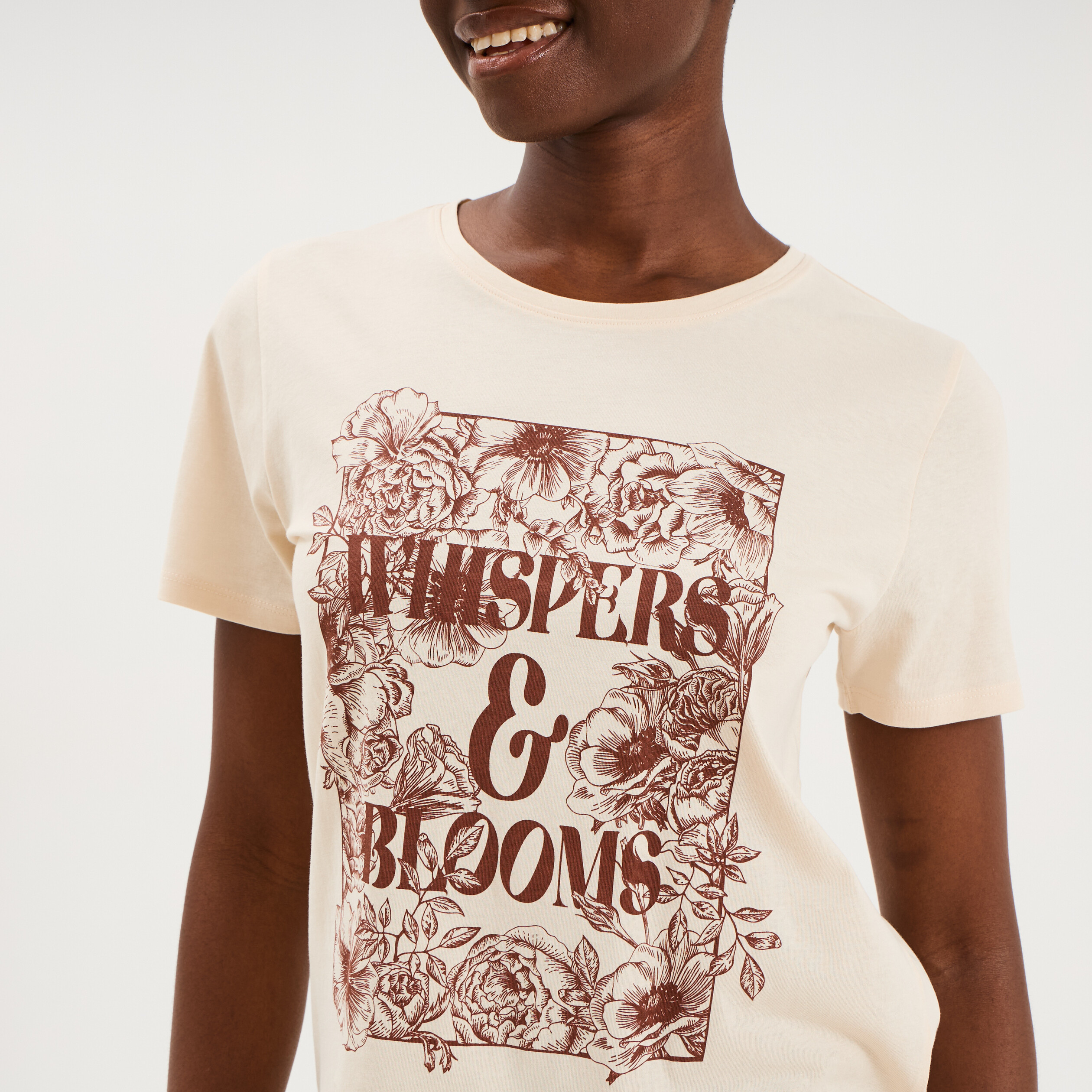 T-shirt ajust&eacute; manches courtes coton ivoire femme