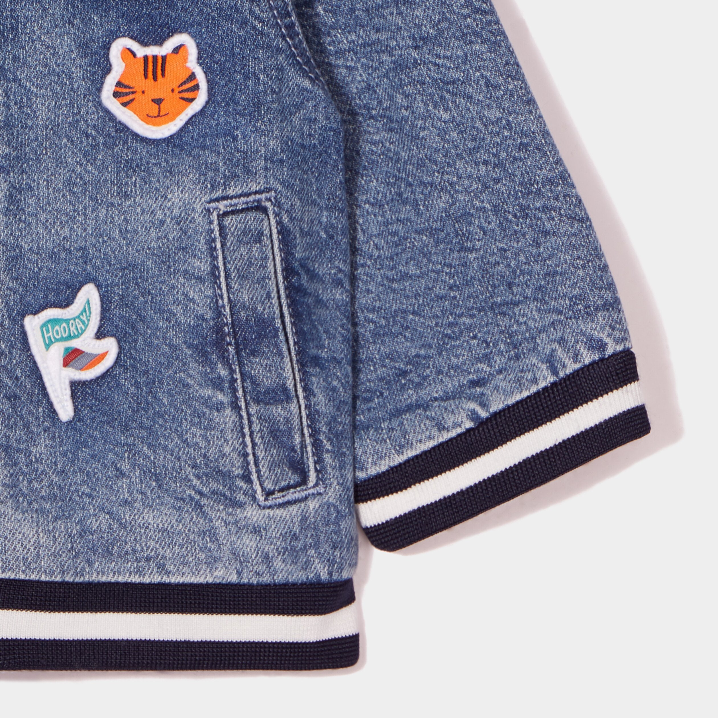 veste teddy en jean avec patchs creeks denim double stone bebeg Veste teddy en jean avec patchs Creeks denim double stone bébé garçon