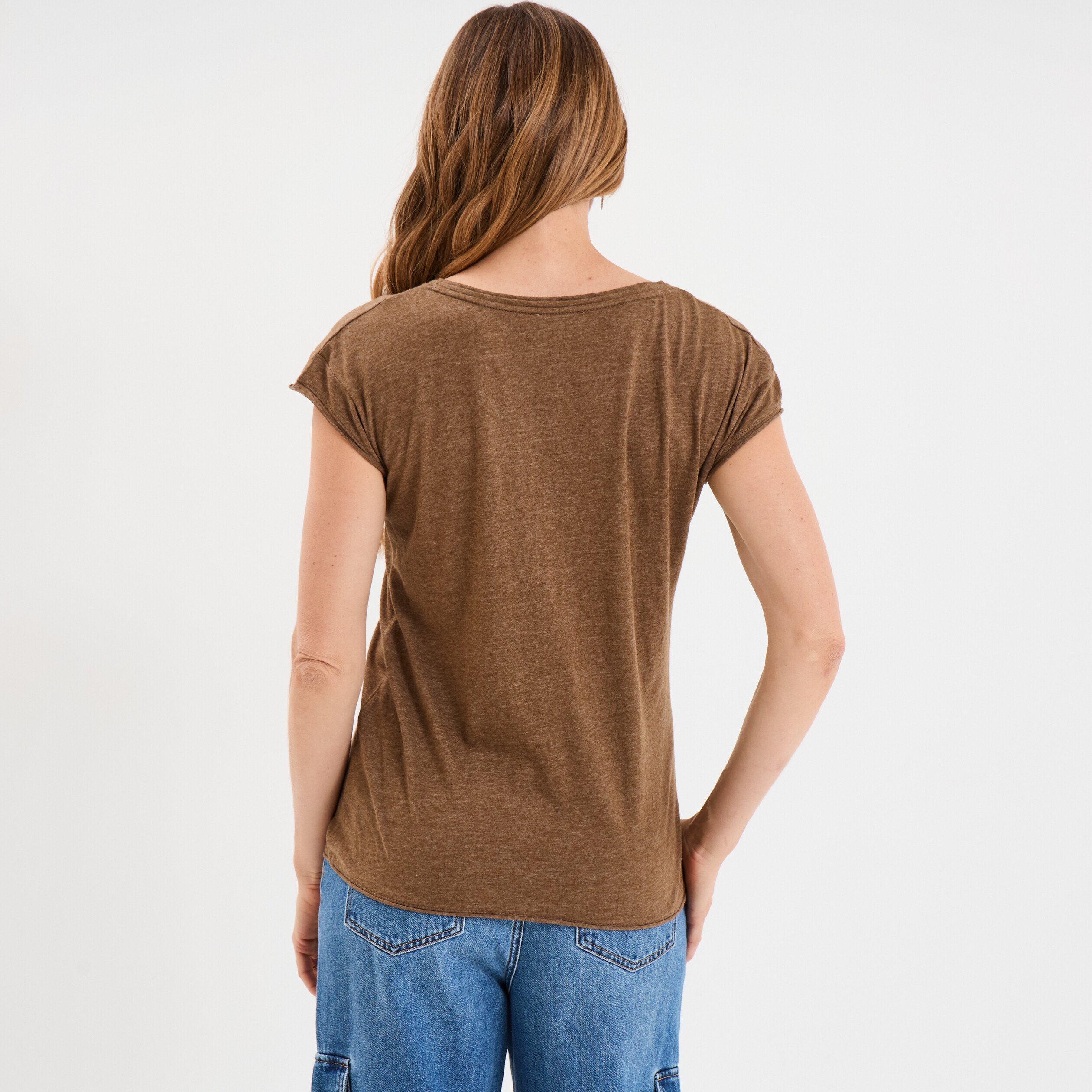 t shirt col v poche poitrine creeks taupe femme T-shirt col v poche poitrine Creeks taupe femme