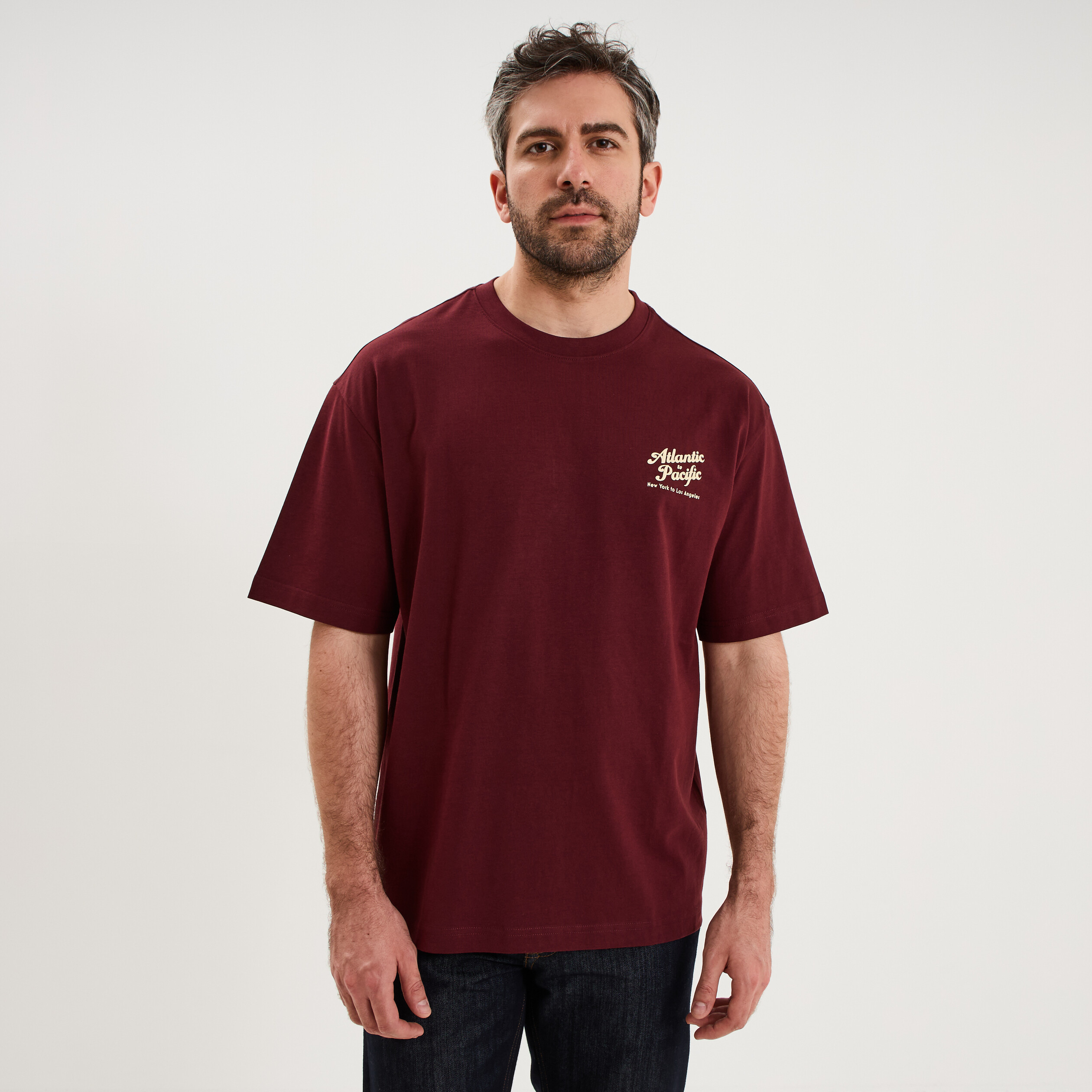 T-shirt manches courtes relax coton violet fonc&eacute; homme