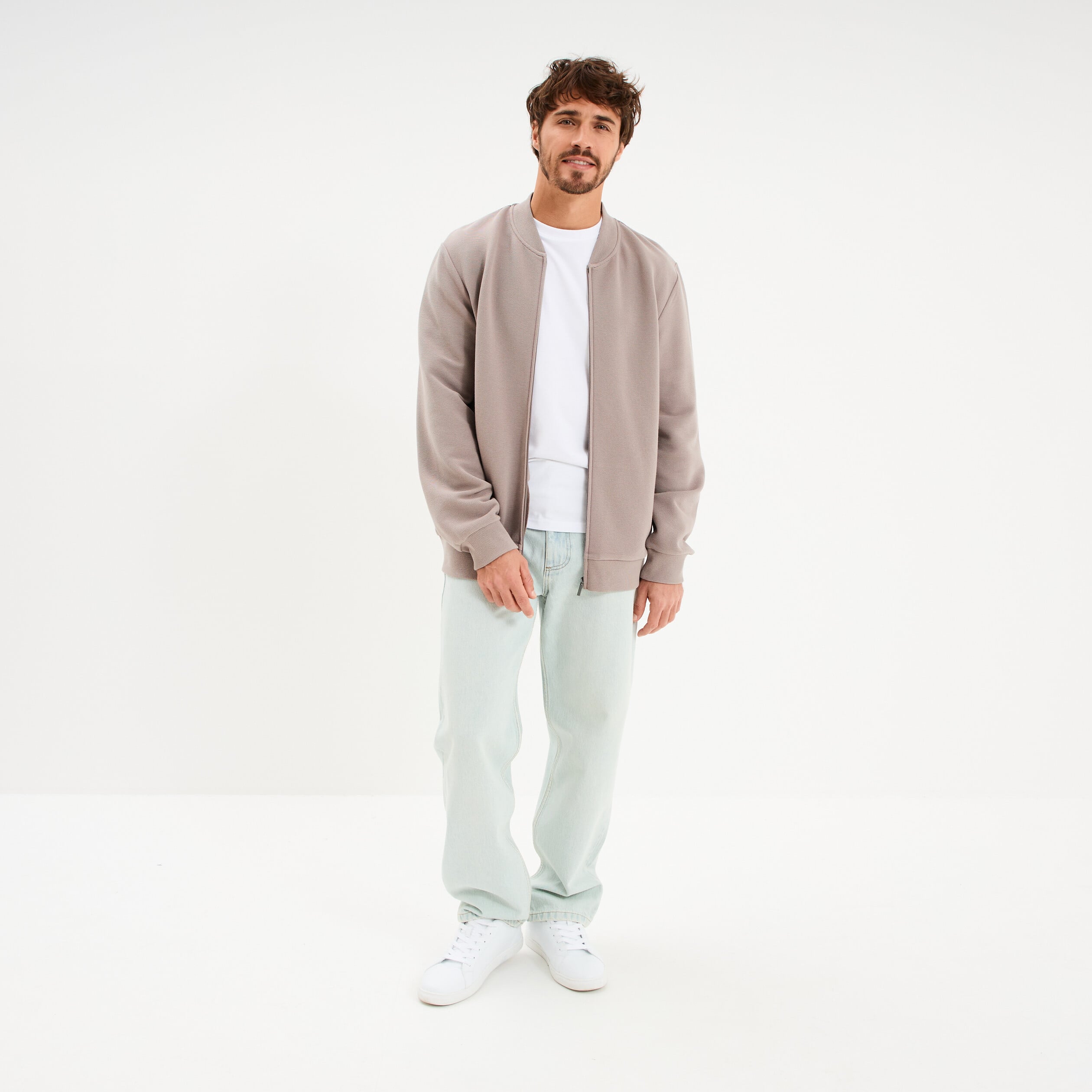 Jean relaxed 5 poches coton denim bleach homme