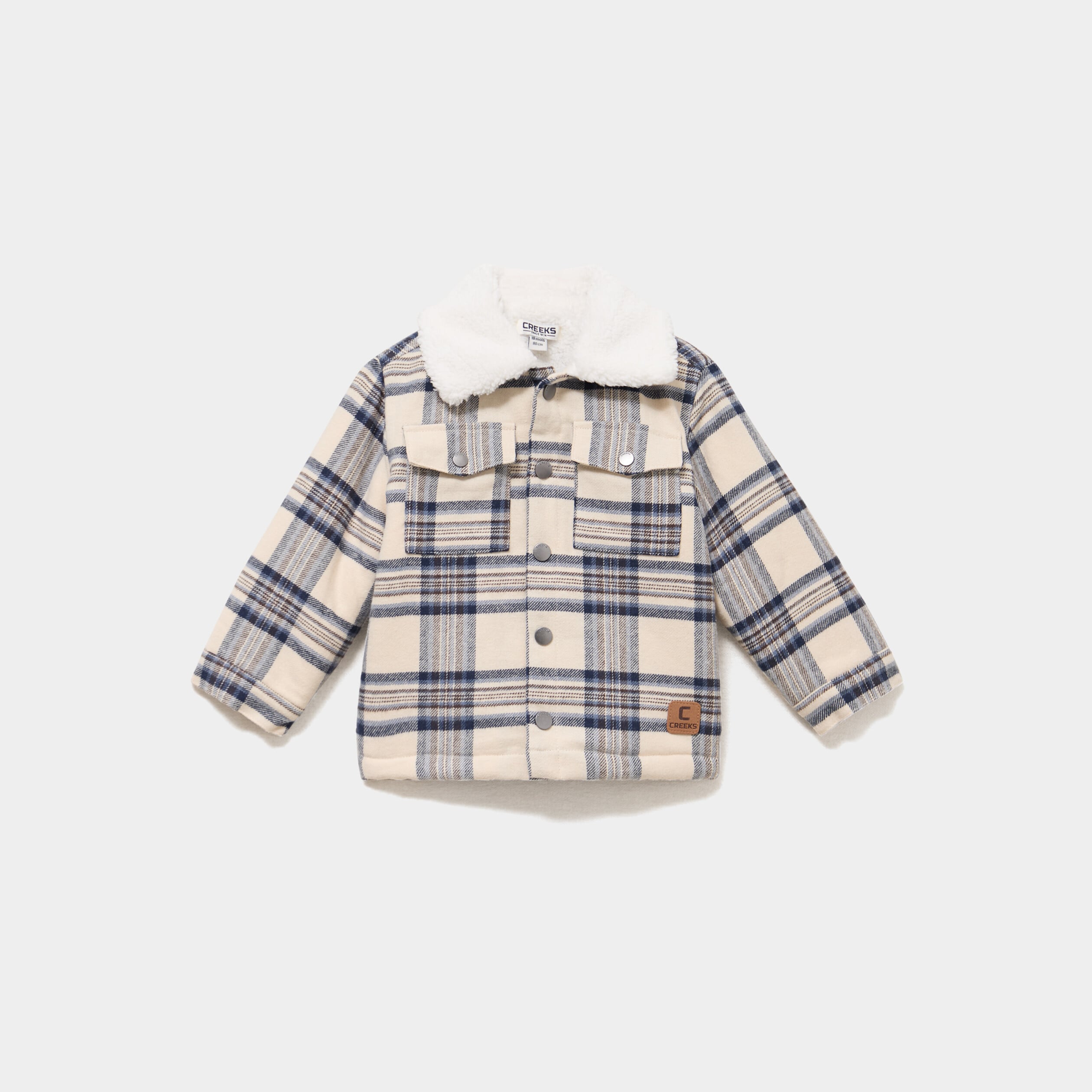 Veste doubl&eacute;e boutonn&eacute;e col aviateur ecru b&eacute;b&eacute; gar&ccedil;on