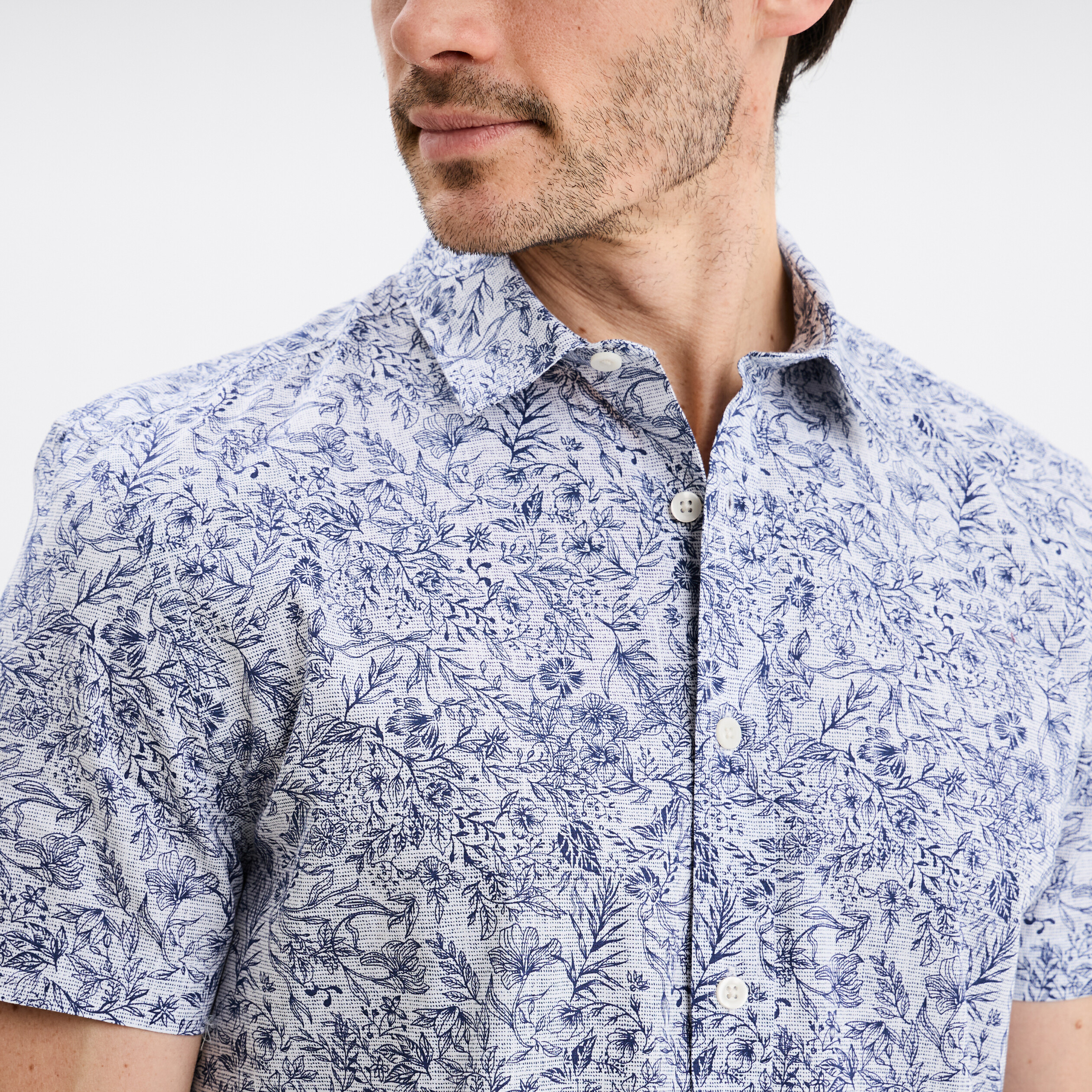 Chemise droite manches courtes coton ecru homme