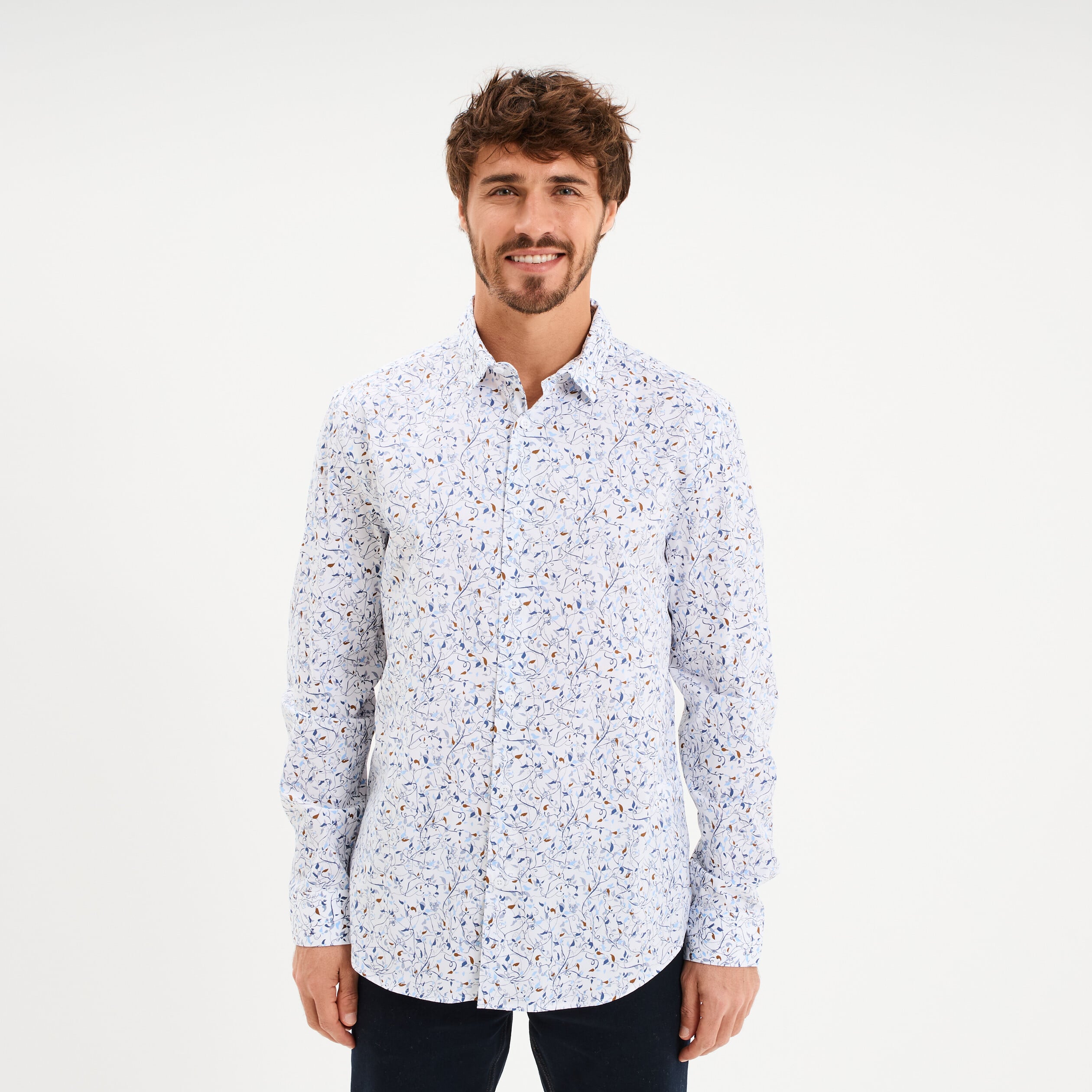 Chemise ajust&eacute;e manches longues beige homme