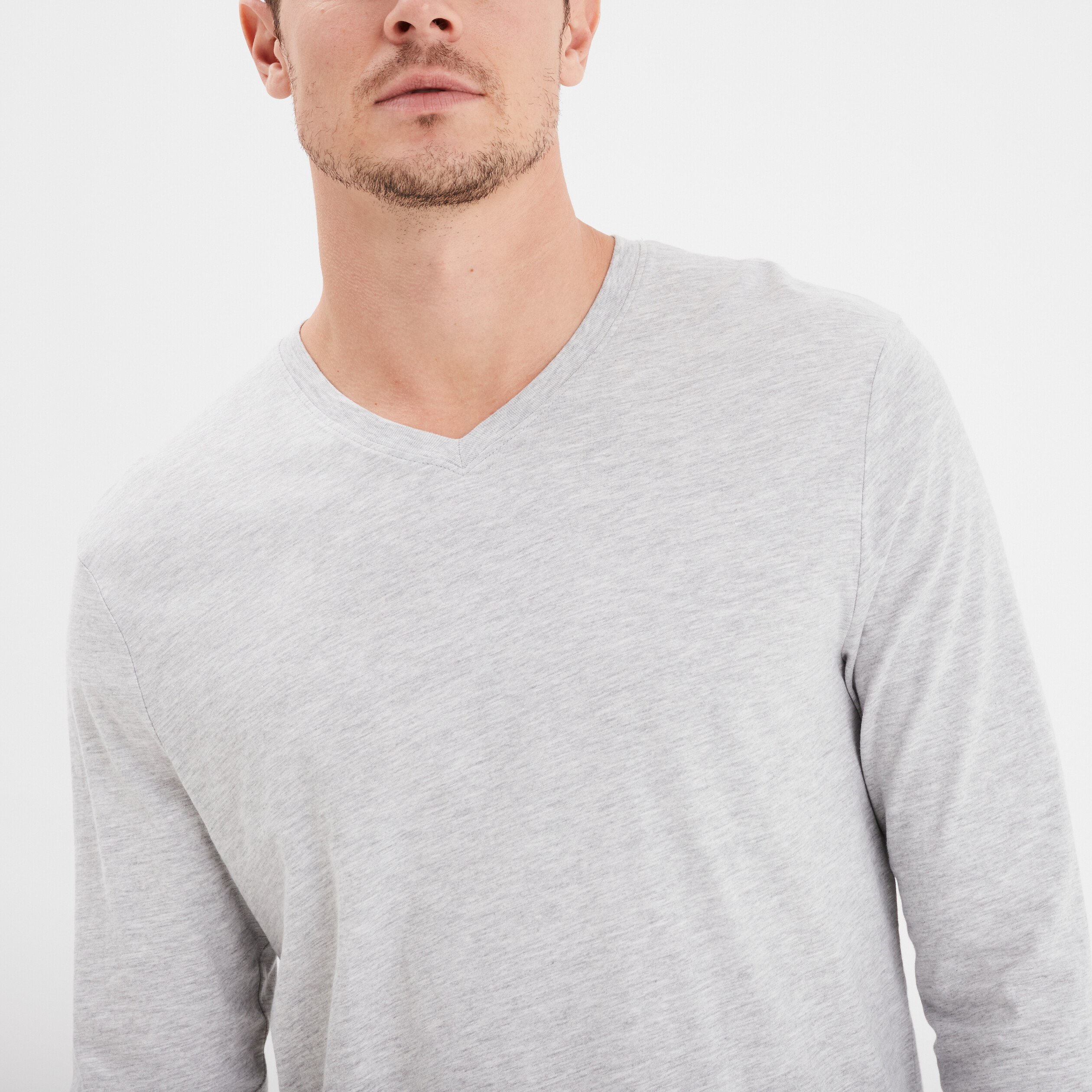 t shirt col en v manches longues coton gris homme T-shirt col en V manches longues coton gris homme