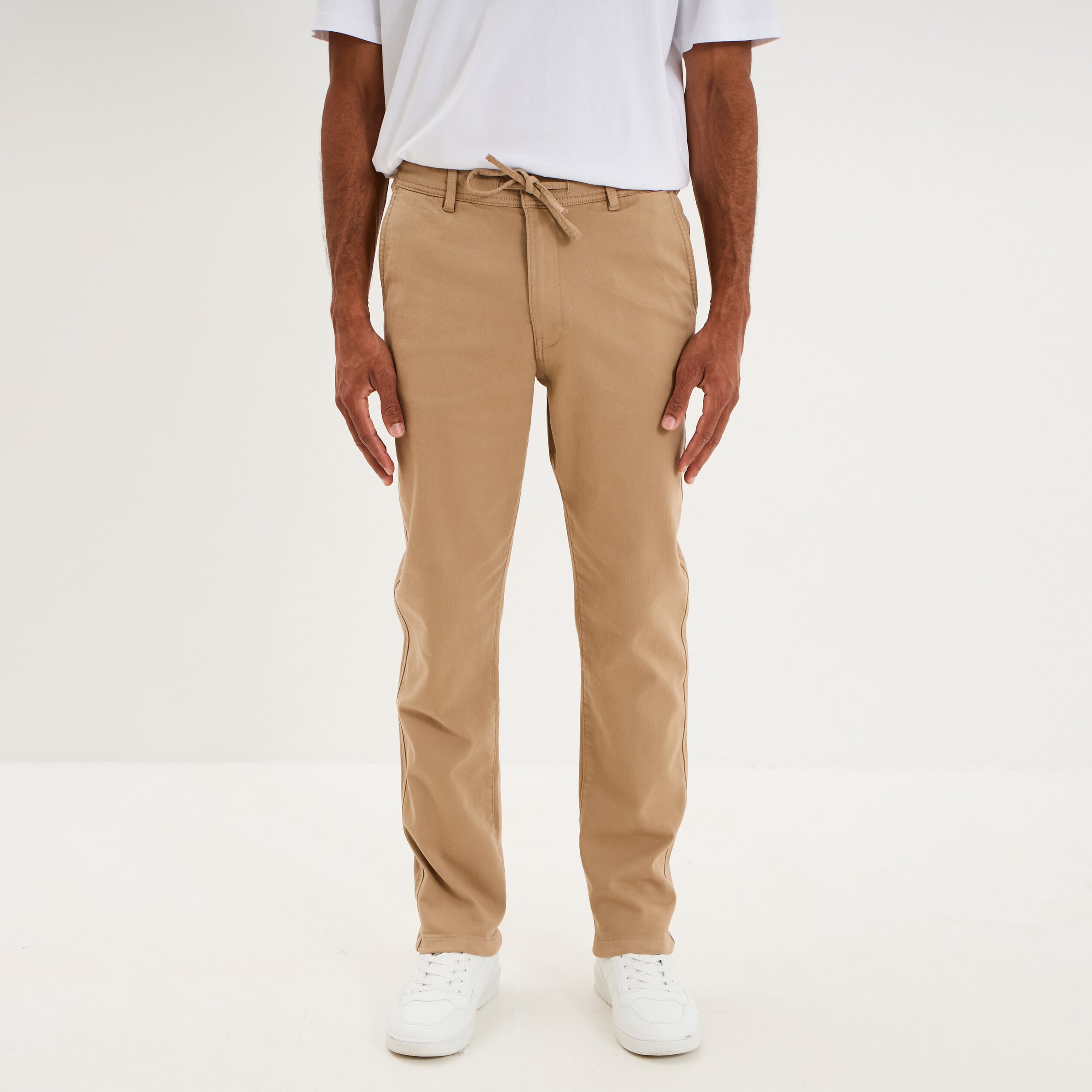 Pantalon chino droit confort beige homme