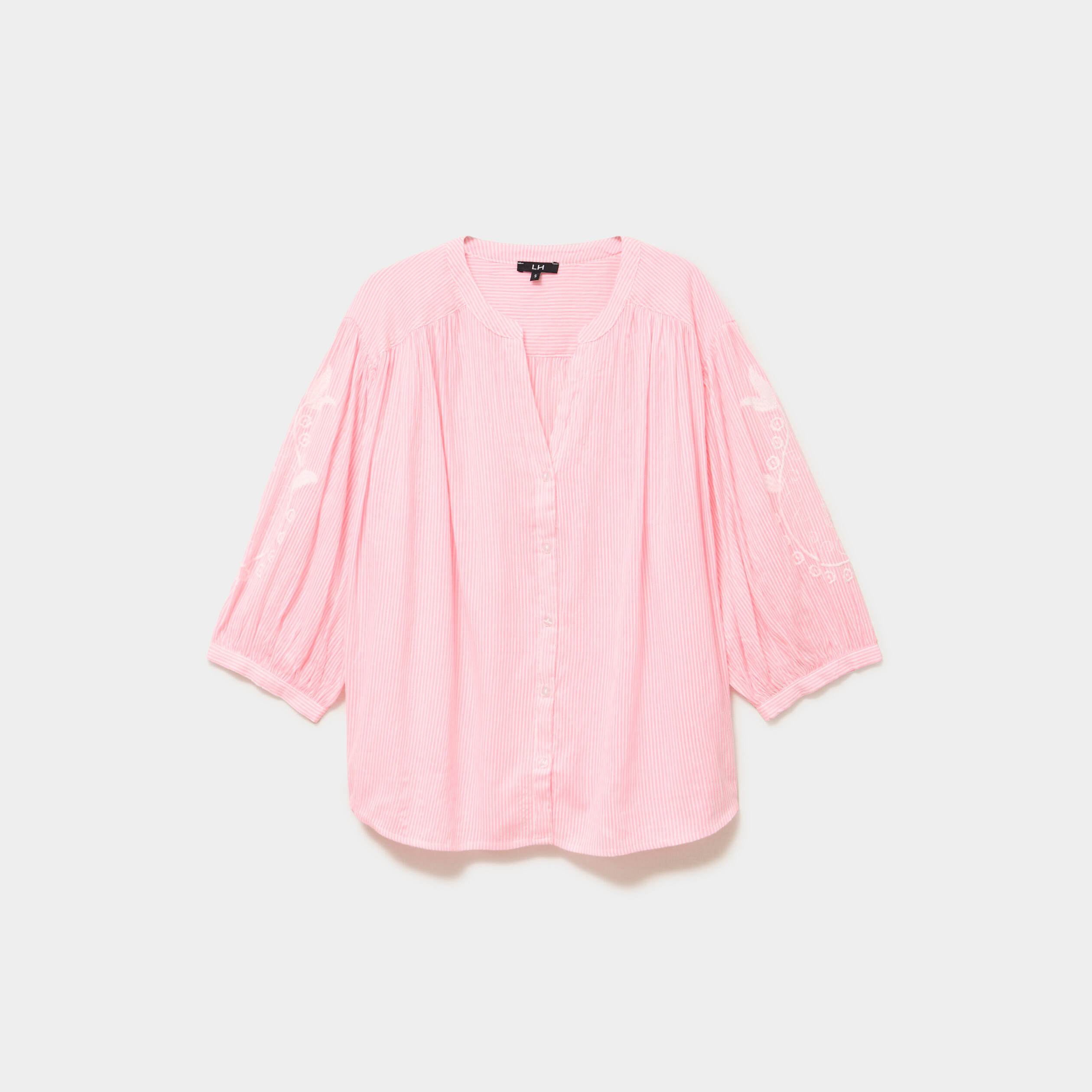 Blouse oversize manches brod&eacute;es rose fluo femme