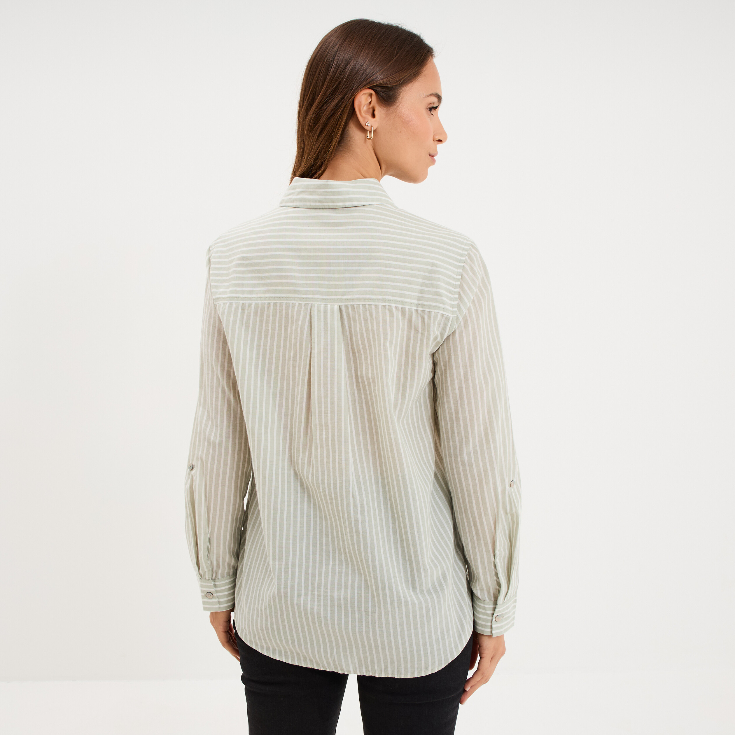 Chemise manches ajustables 1 poche coton vert clair femme