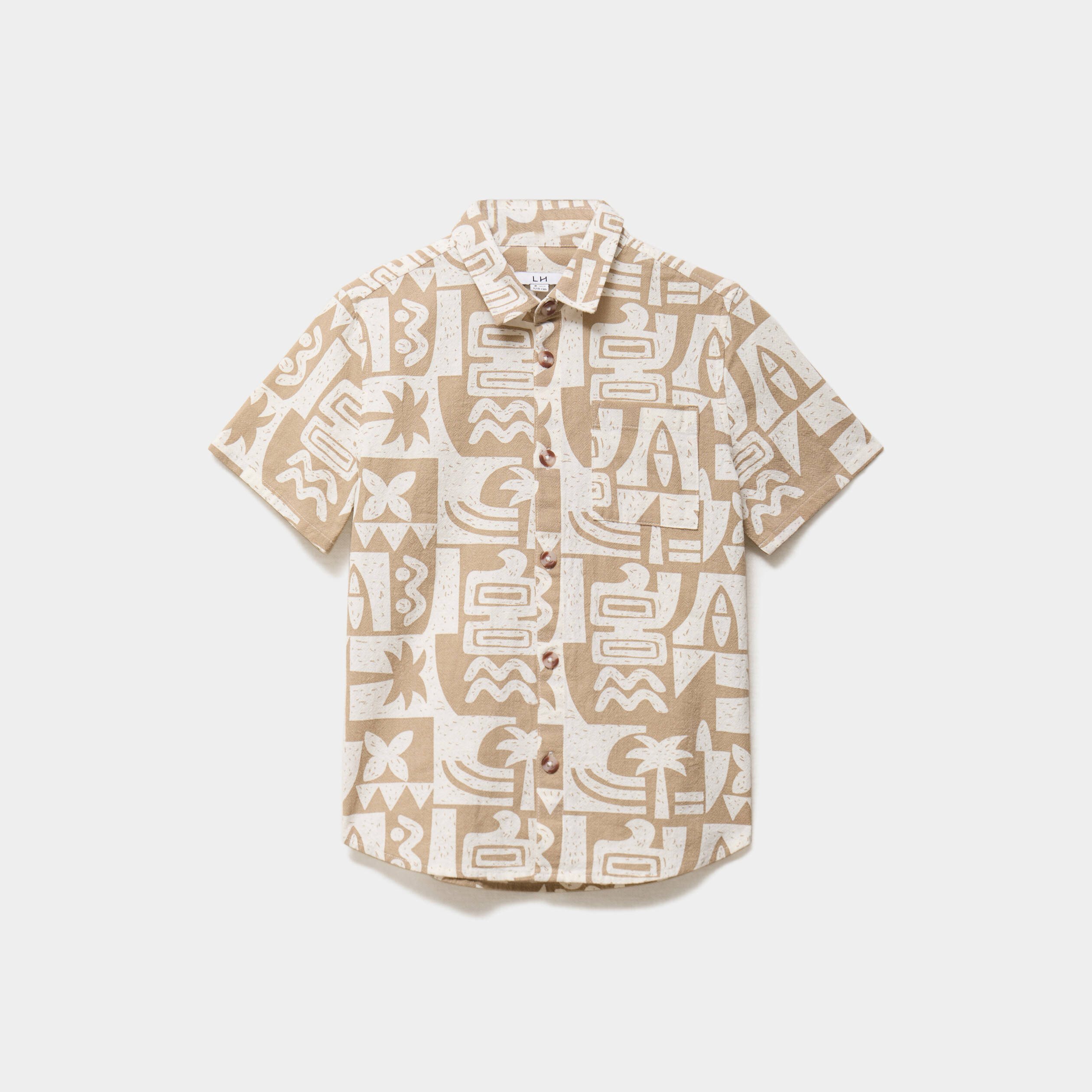 Chemise droite manches courtes coton sable gar&ccedil;on
