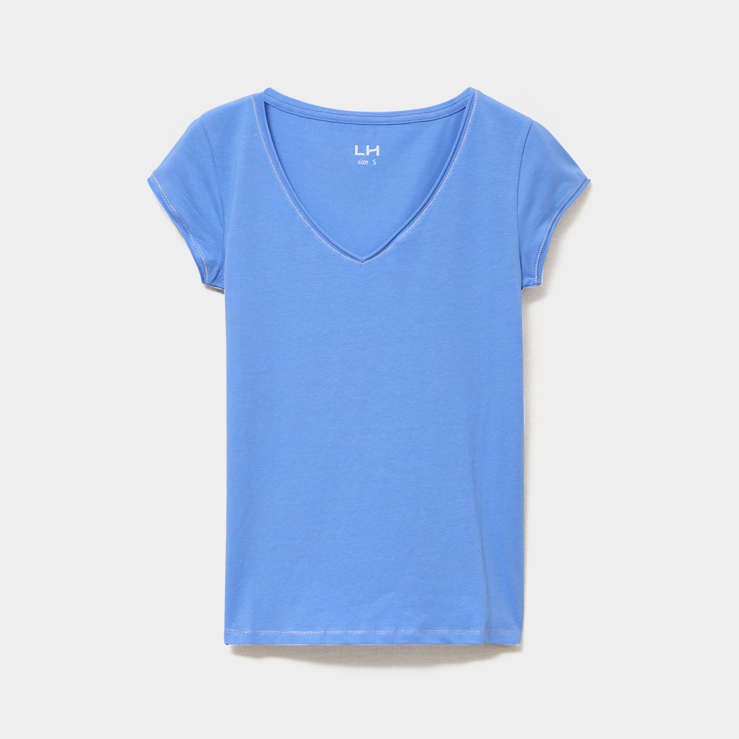 T-shirt col V ajust&eacute; manches courtes bleu electrique femme