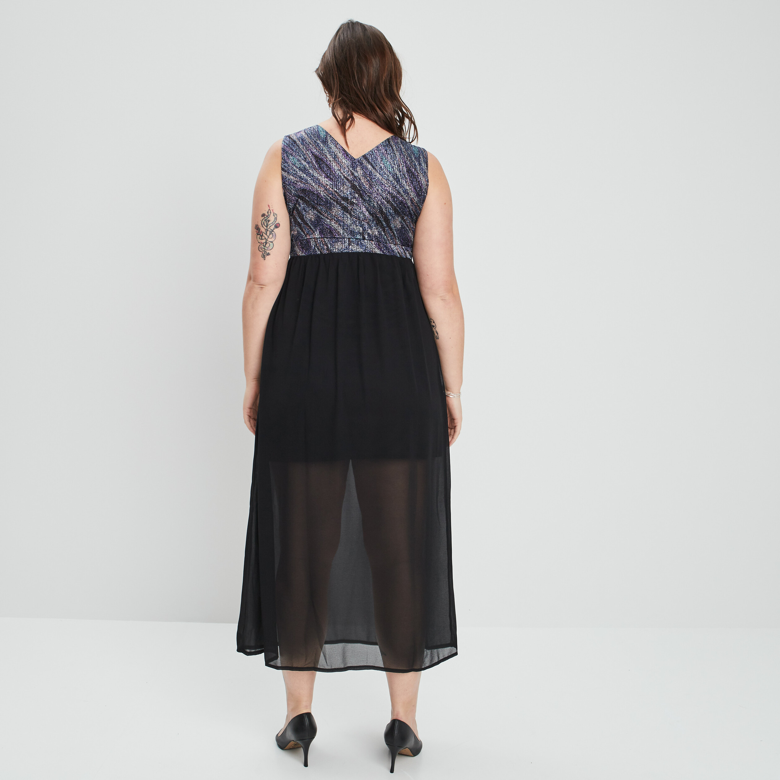 robe longue evasee col cache coeur noir femmegt Robe longue évasée col cache-coeur noir femme grande taille