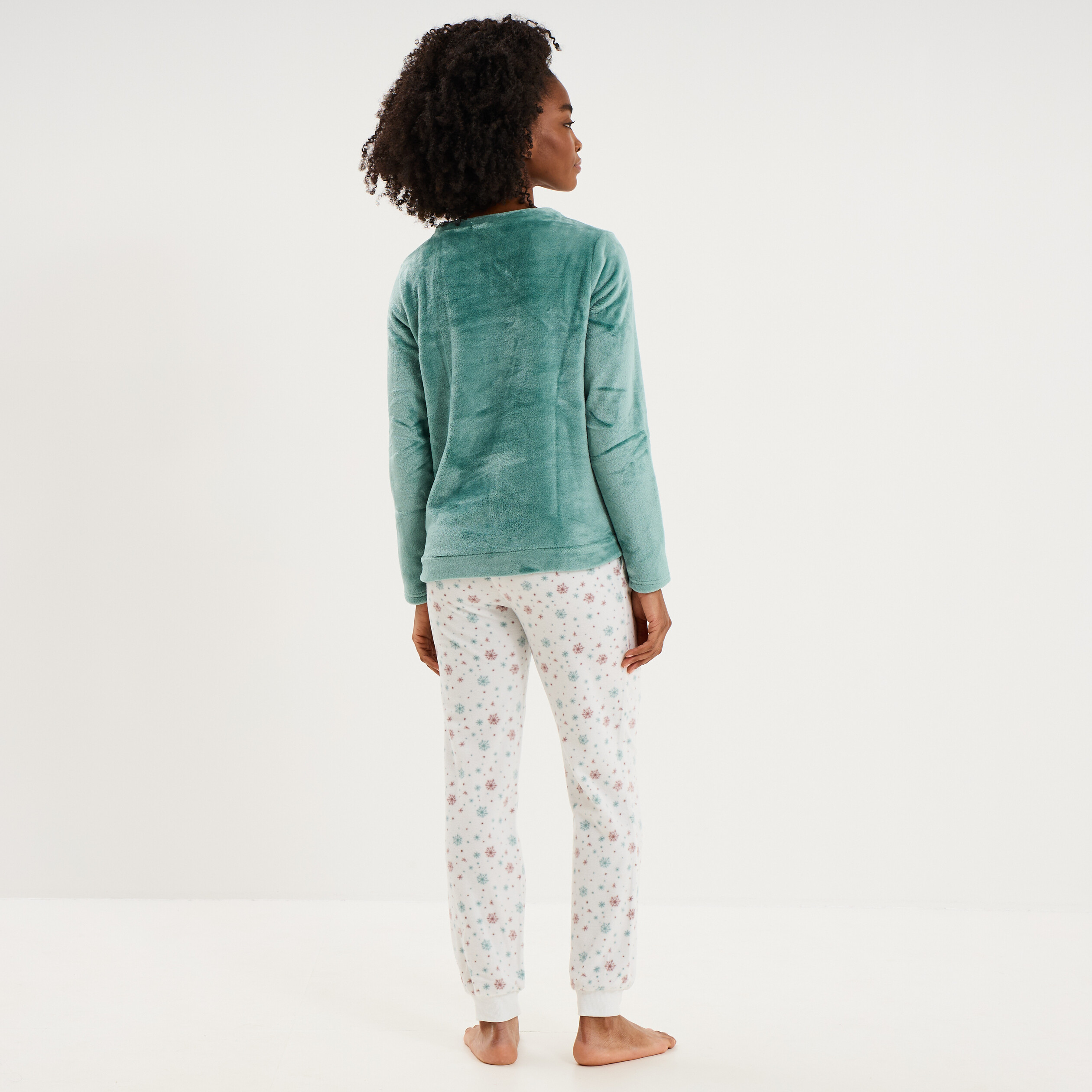 Ensemble pyjama pantalon effet velours bleu gris femme