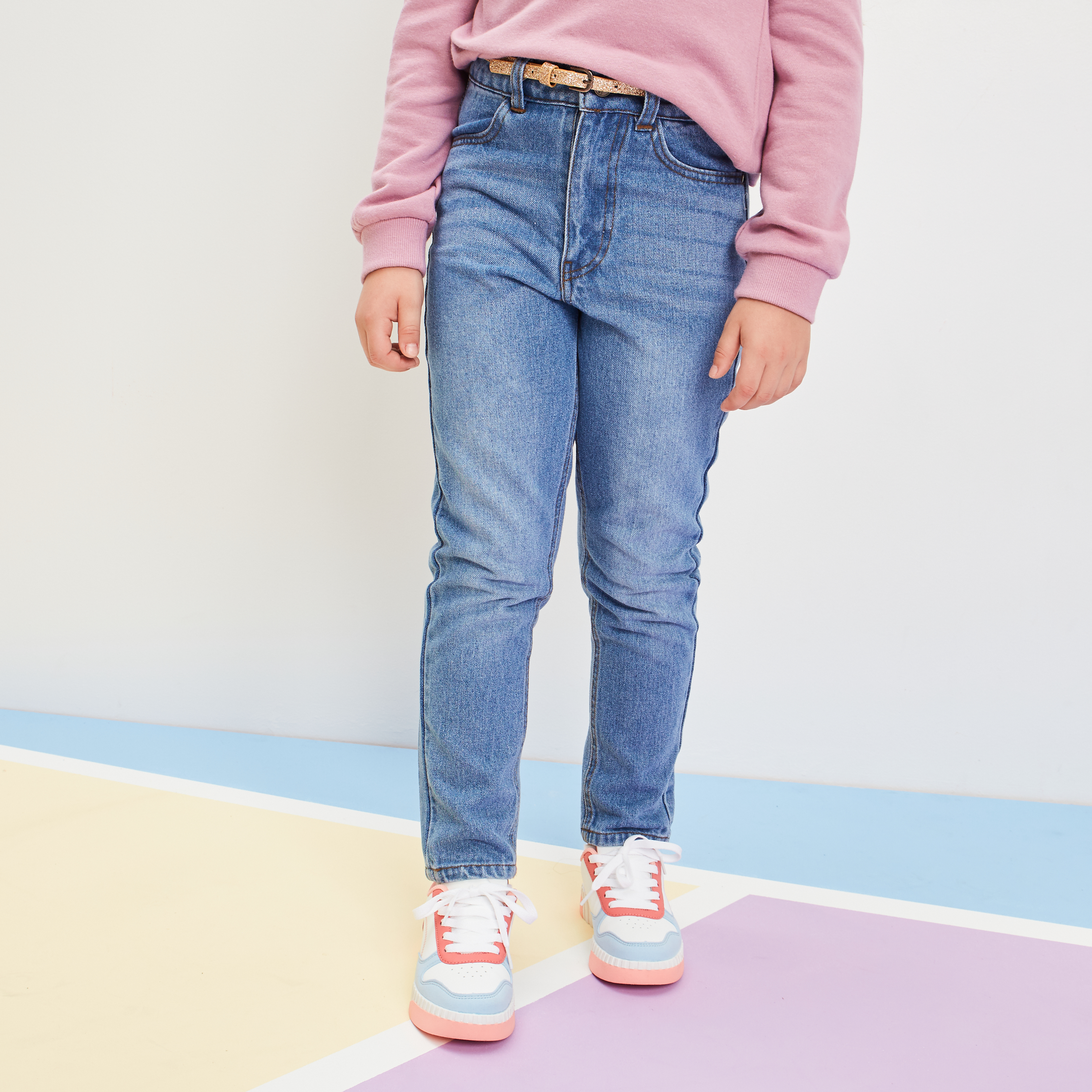 Jeans mom taille haute Creeks denim stone fille
