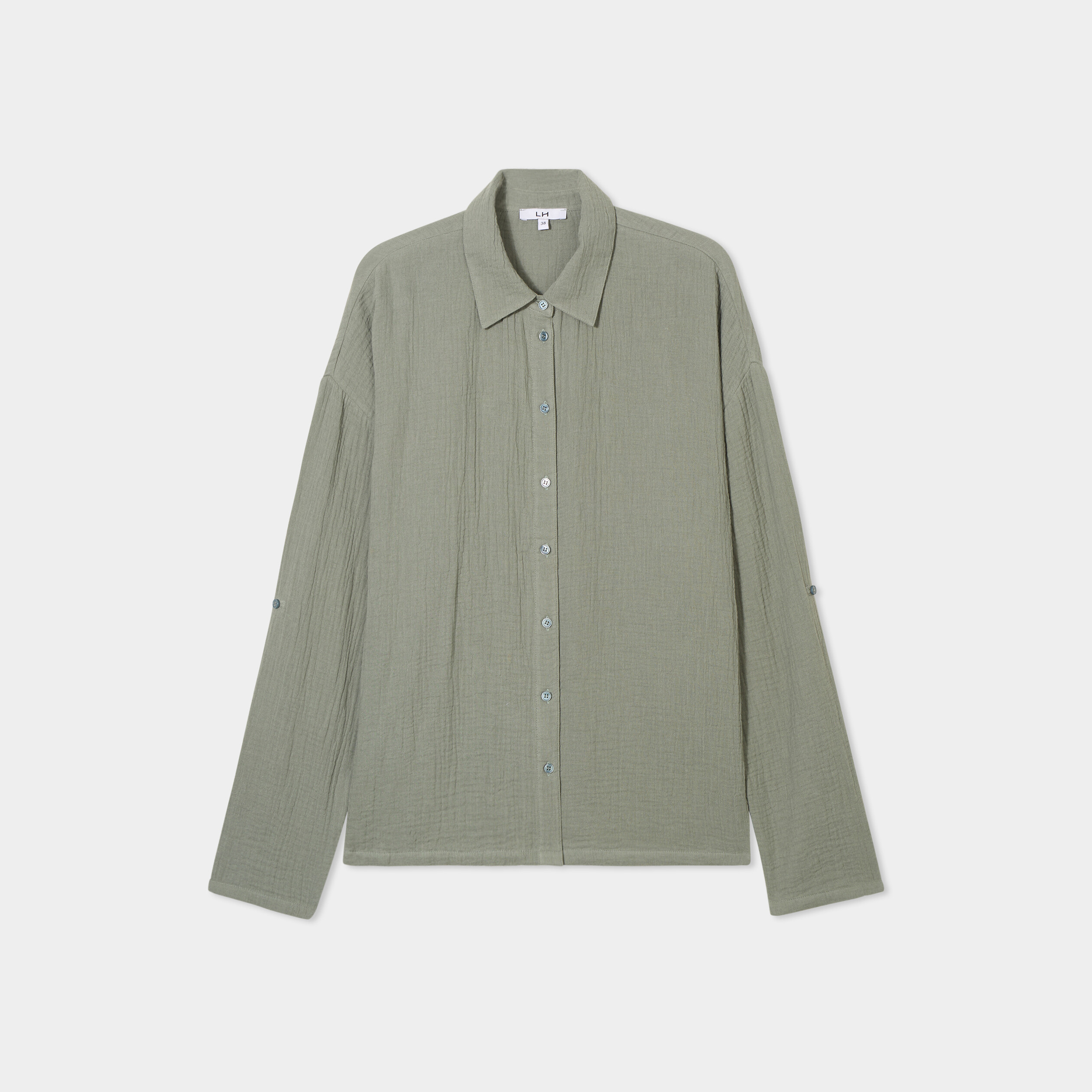 chemise manches longues en gaze de coton vert kaki femme Chemise manches longues en gaze de coton vert kaki femme
