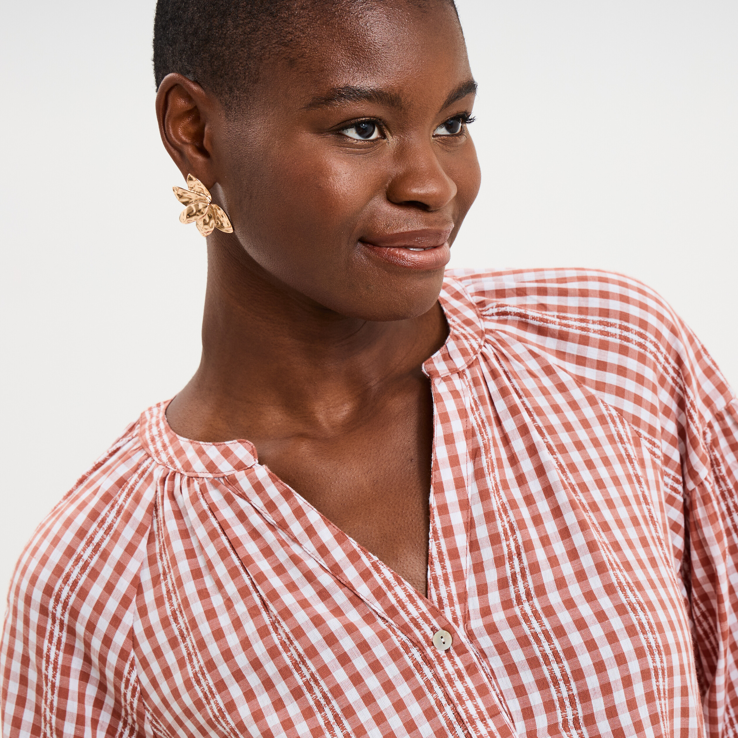 Blouse oversize col tunisien coton terracotta femme