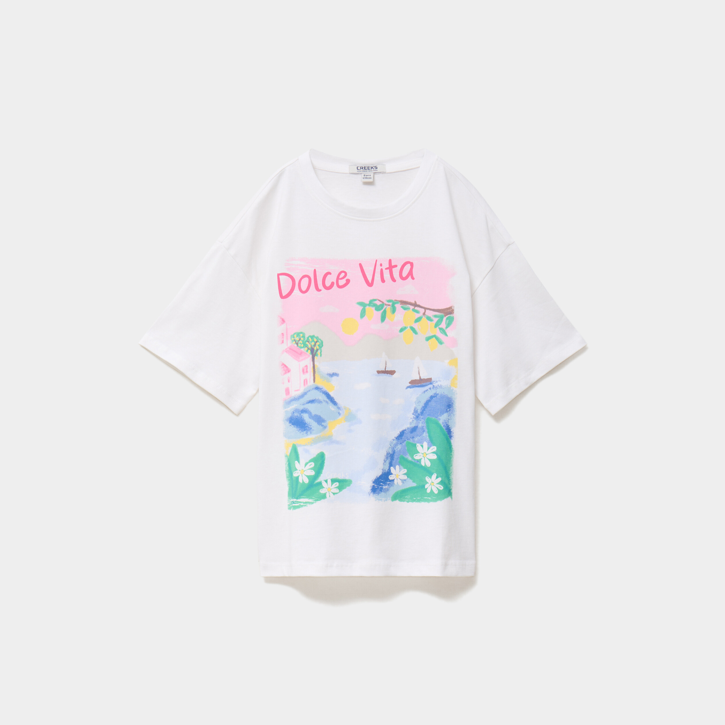 T-shirt oversize manches courtes coton ivoire fille