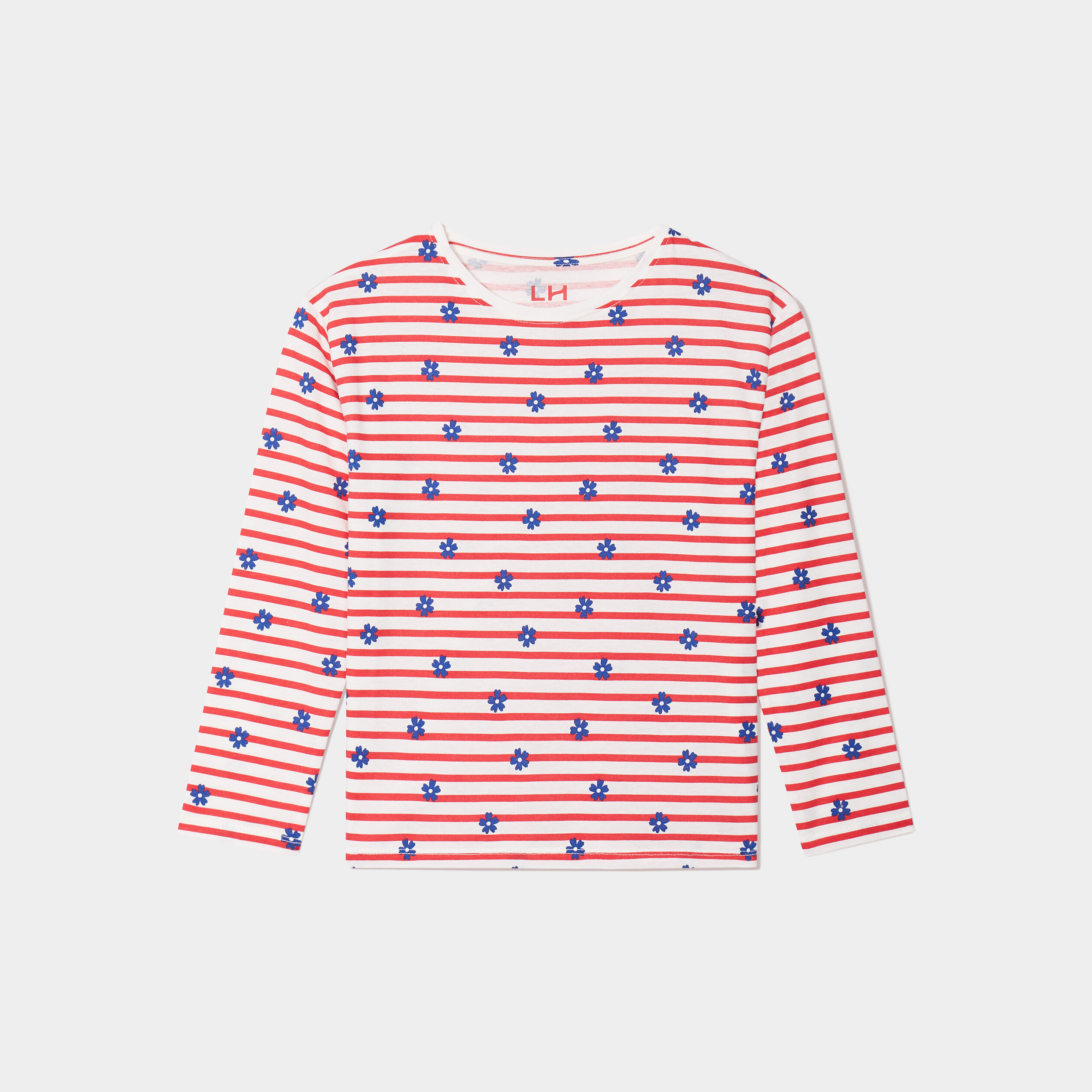 t shirt coton col rond manches longues rouge fonce fille T-shirt coton col rond manches longues rouge foncé fille