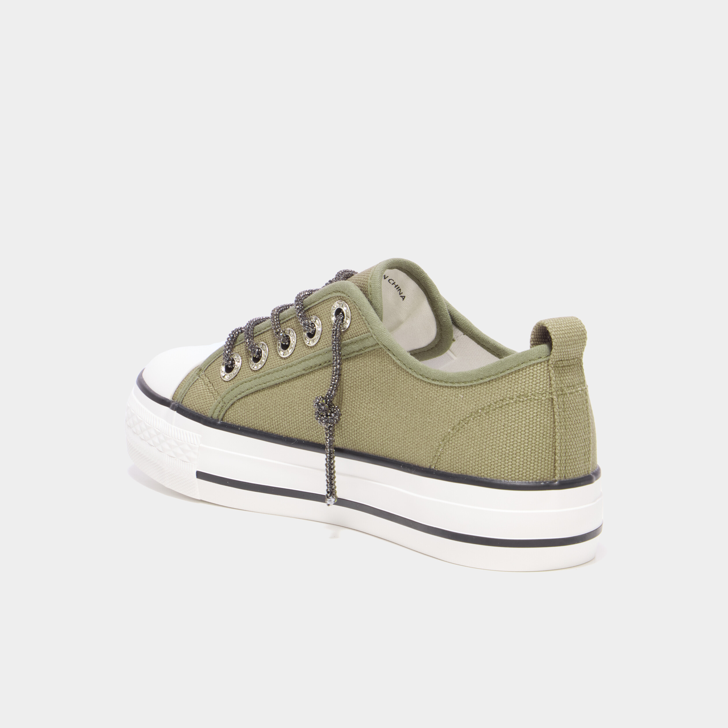 Tennis en toile &agrave; plateforme vert kaki femme