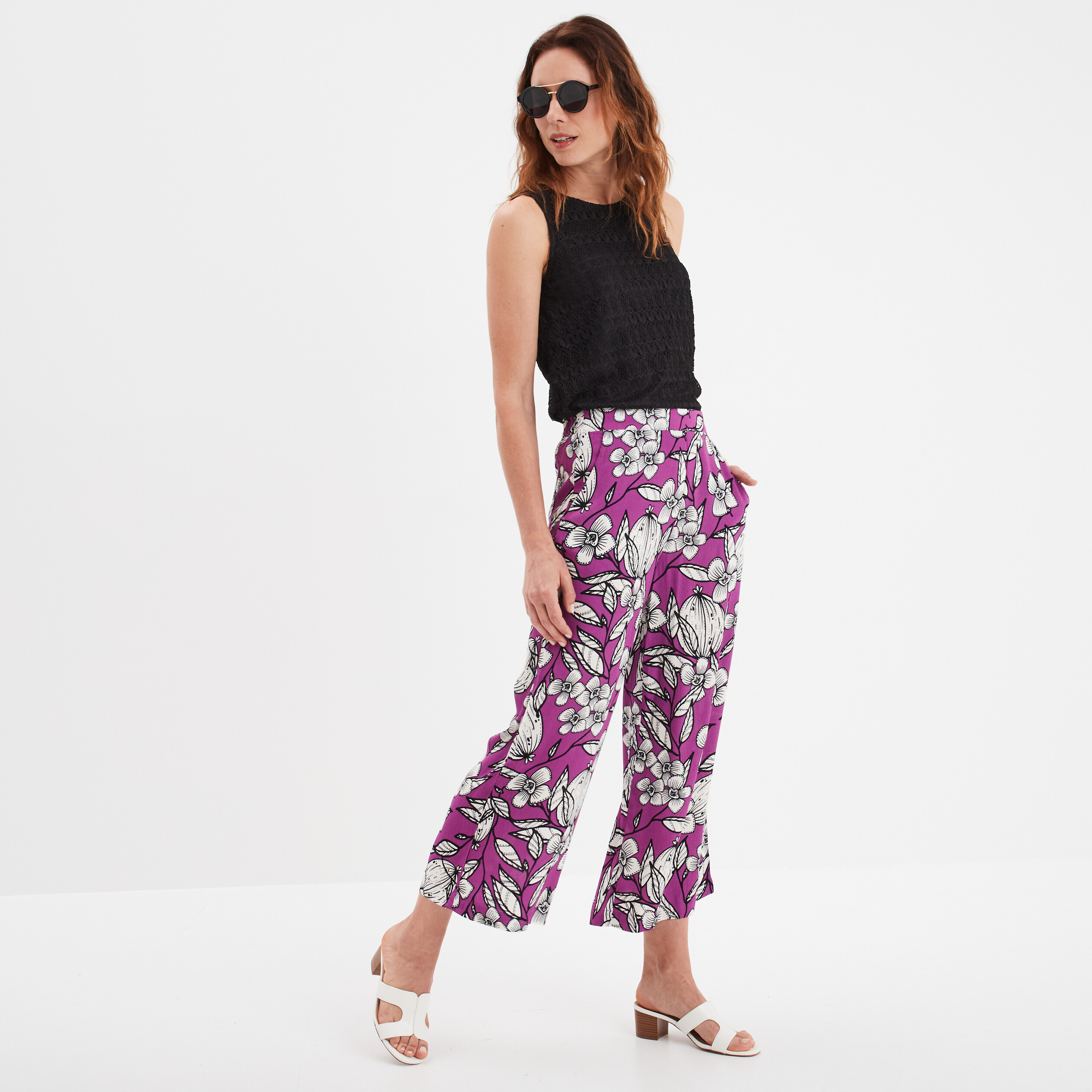 pantalon large fluide 78eme violet femme Pantalon large fluide 7/8ème violet femme