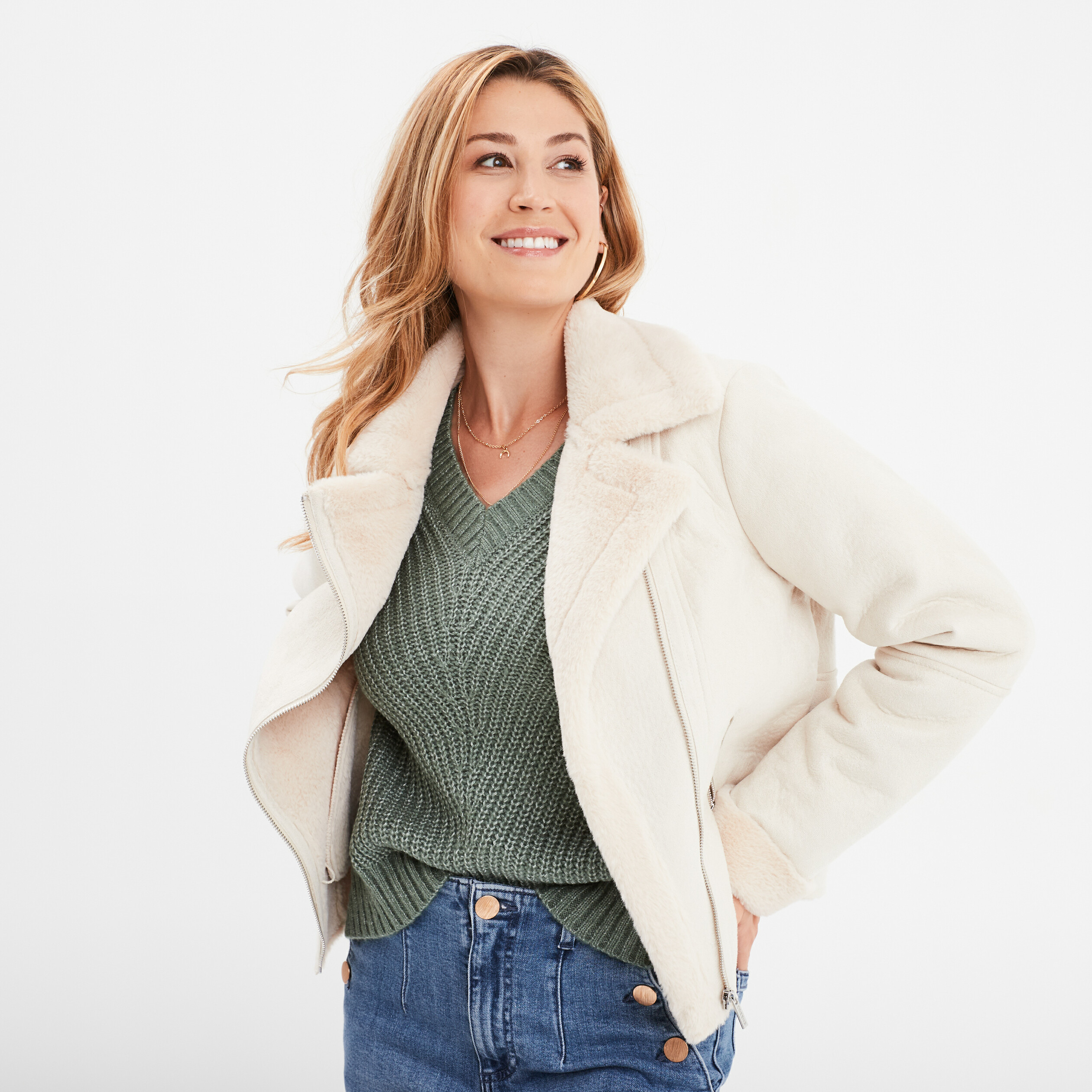 veste col aviateur zippee doublee beige femme Veste col aviateur zippée doublée beige femme