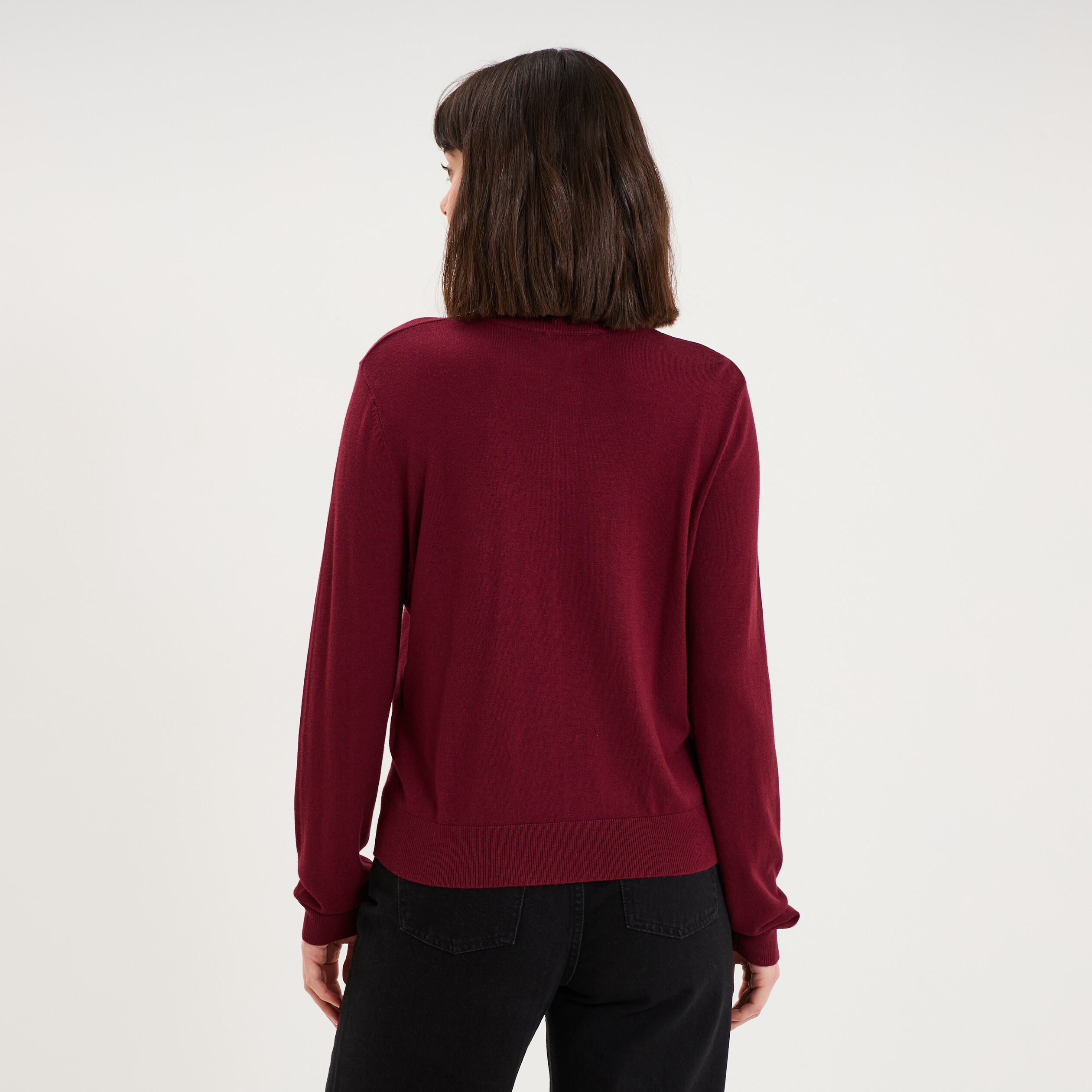 Gilet col rond manches longues bordeaux femme