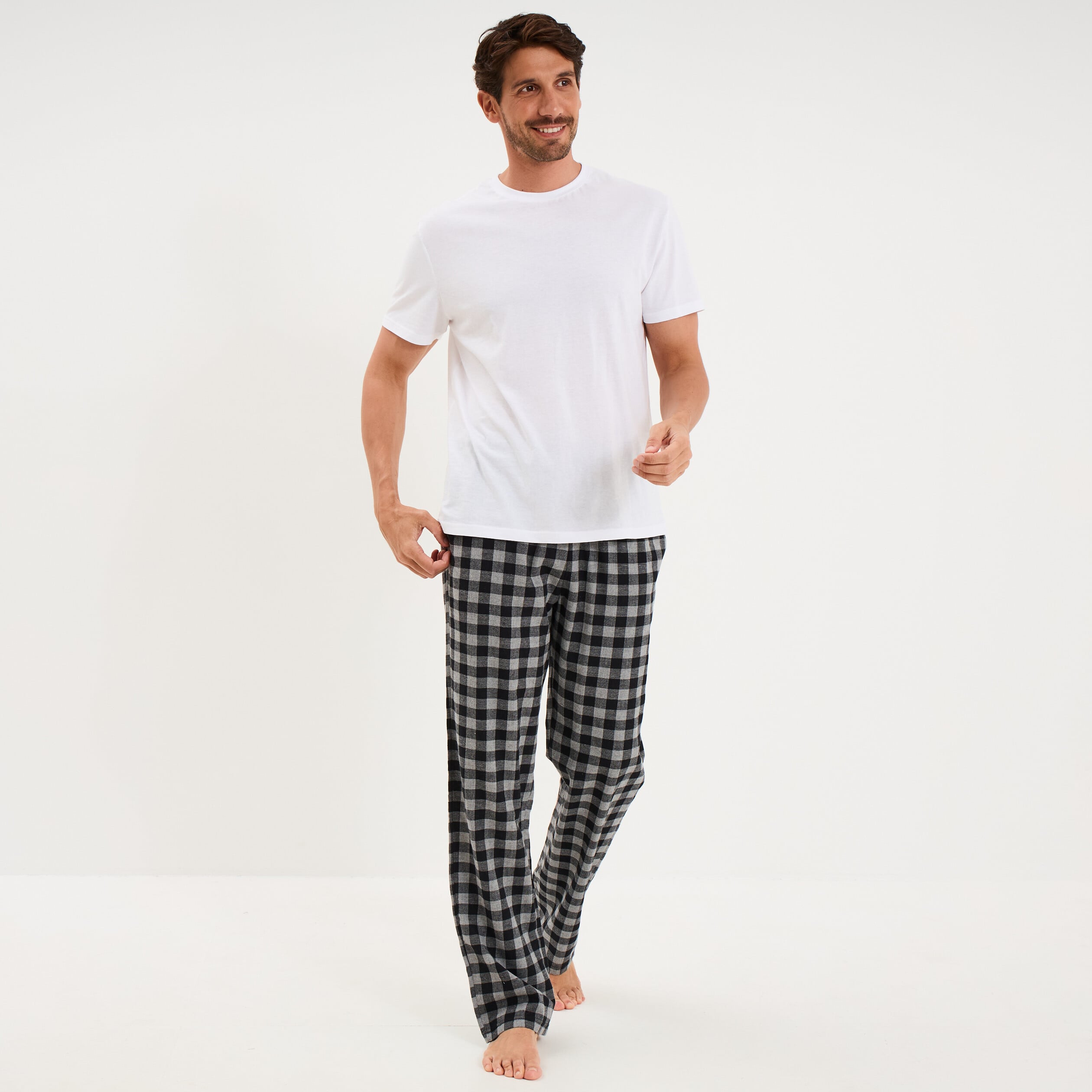 Pantalon de pyjama coton coupe droite gris moyen homme