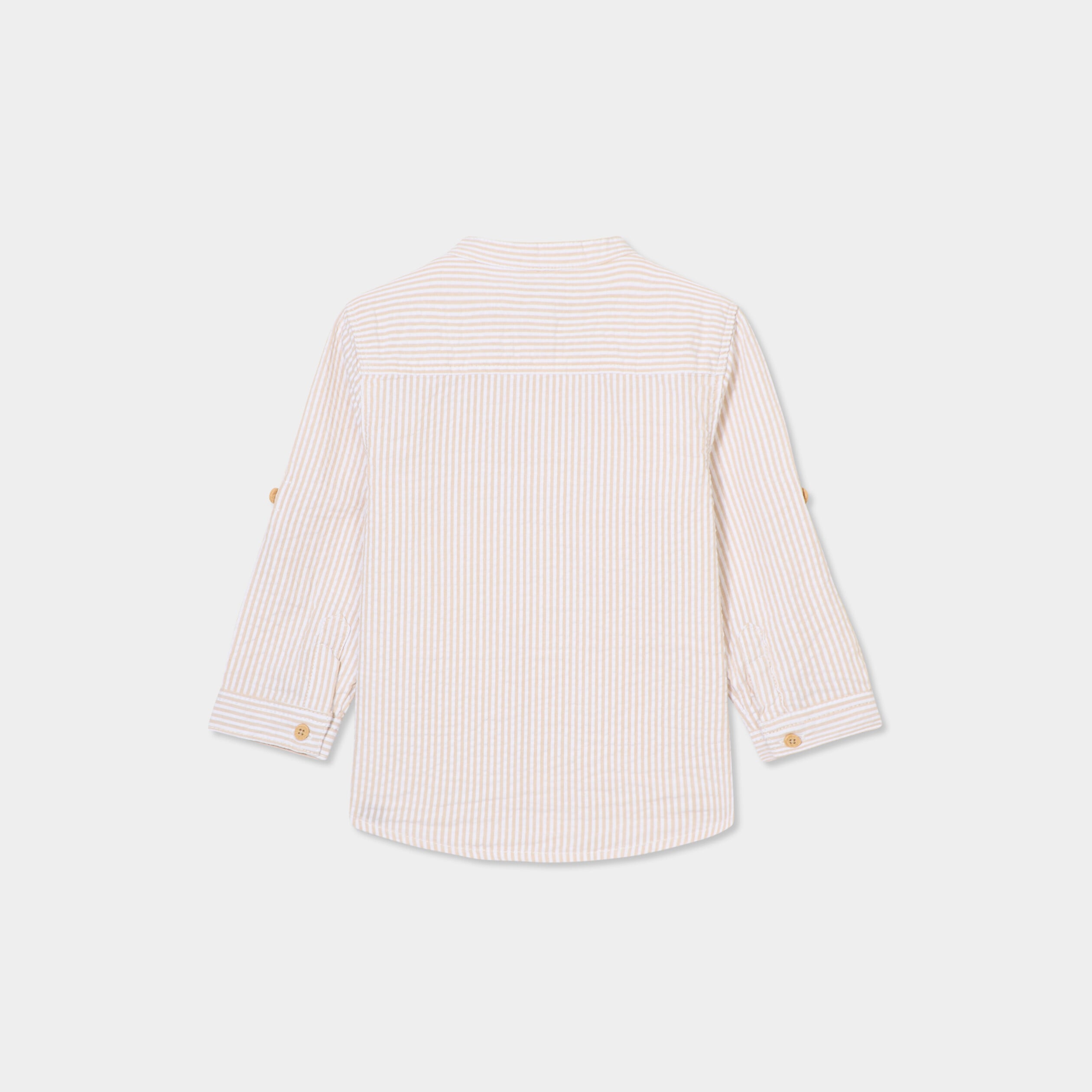 Chemise col mao manches retroussables beige b&eacute;b&eacute; gar&ccedil;on