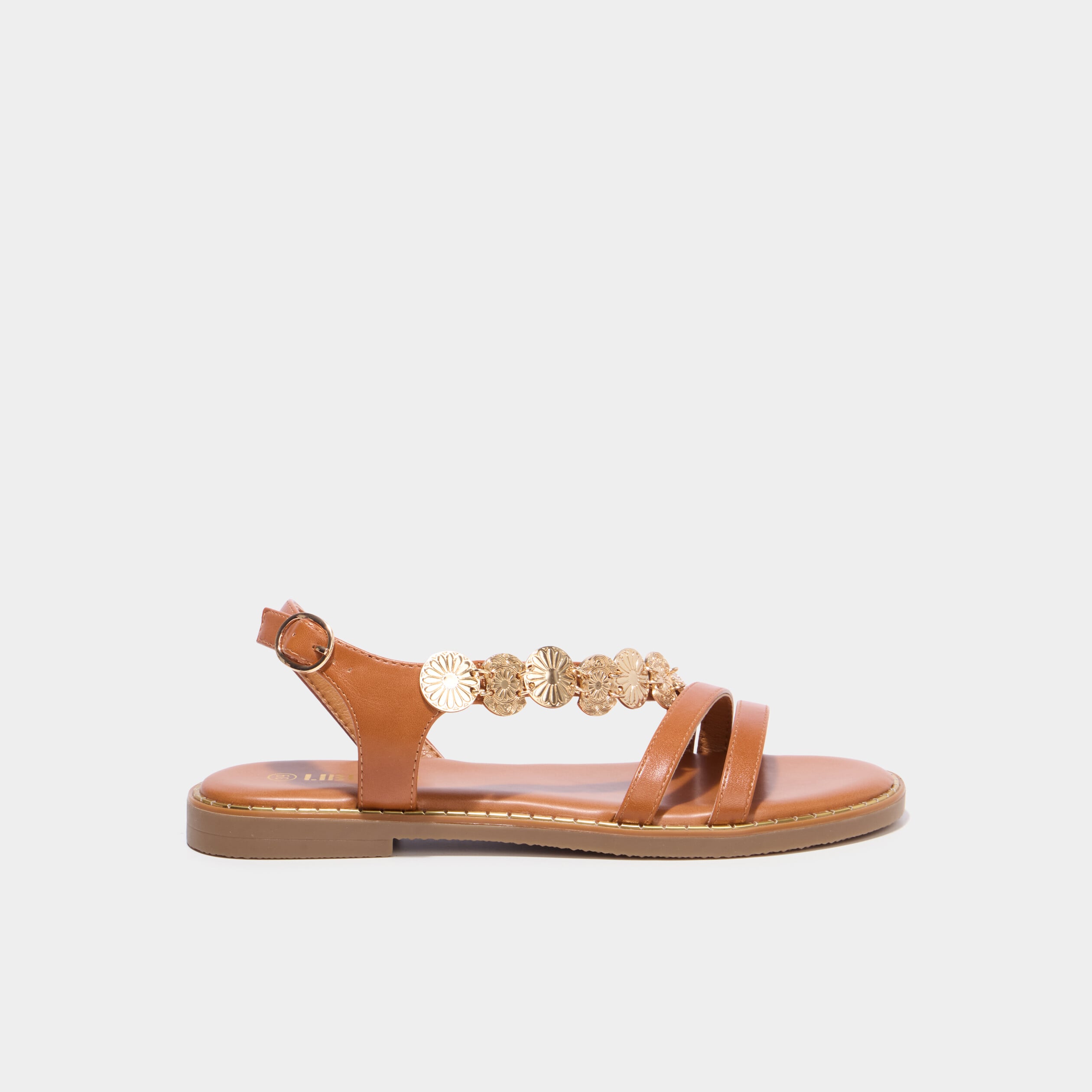 Sandales avec d&eacute;tails bijoux marron femme
