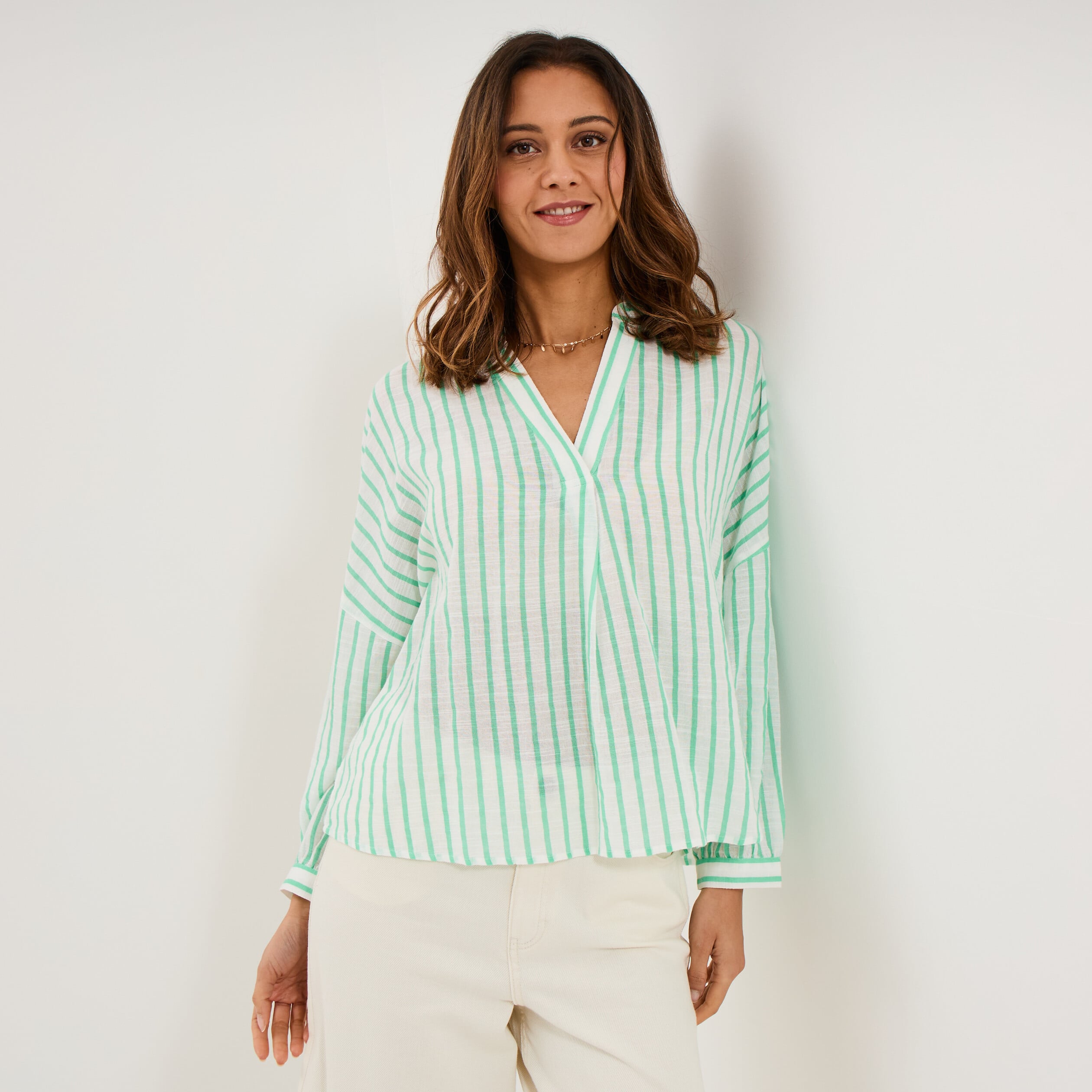 Blouse manches longues ample coton blanc femme