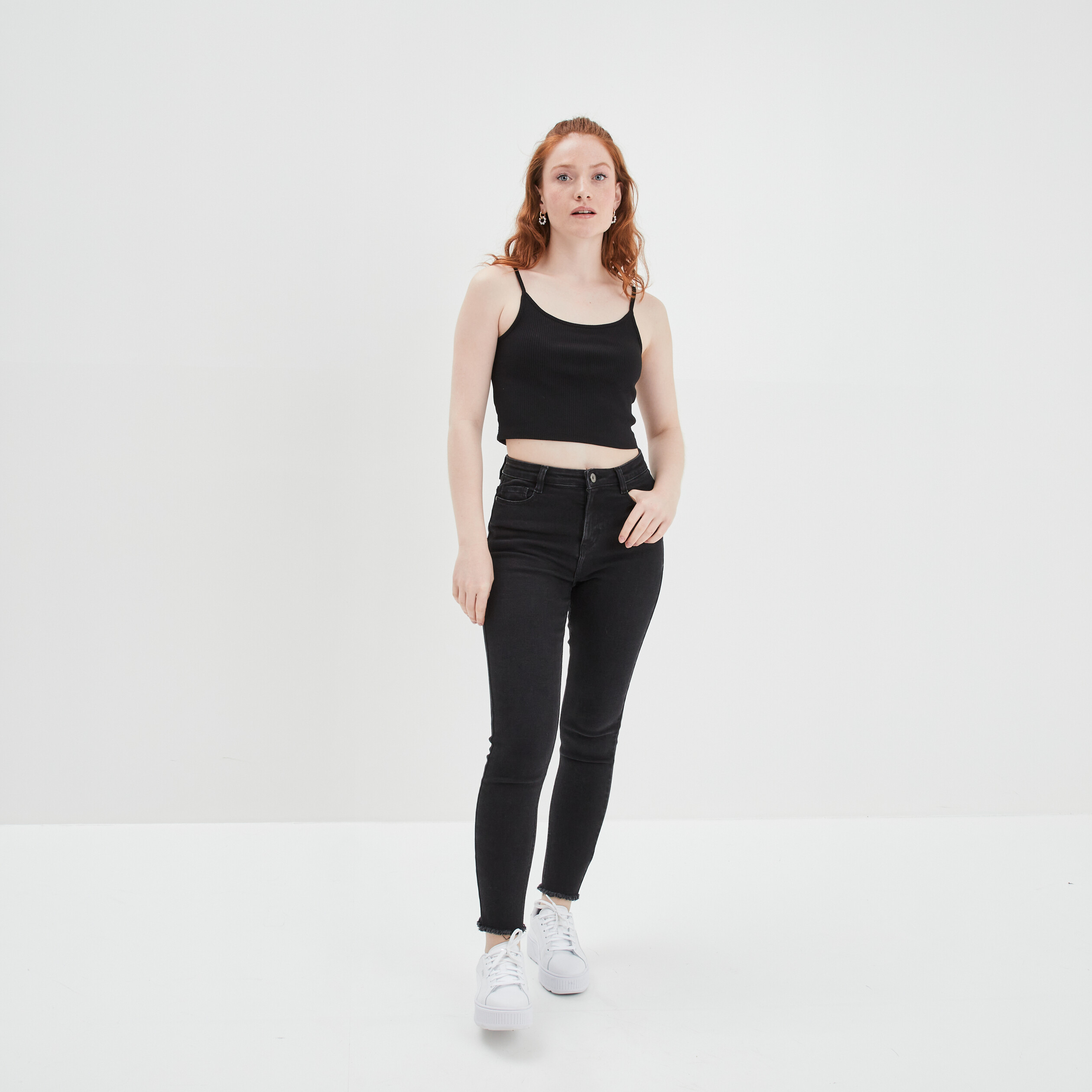 debardeur cropped cotele noir femme Débardeur cropped côtelé noir femme