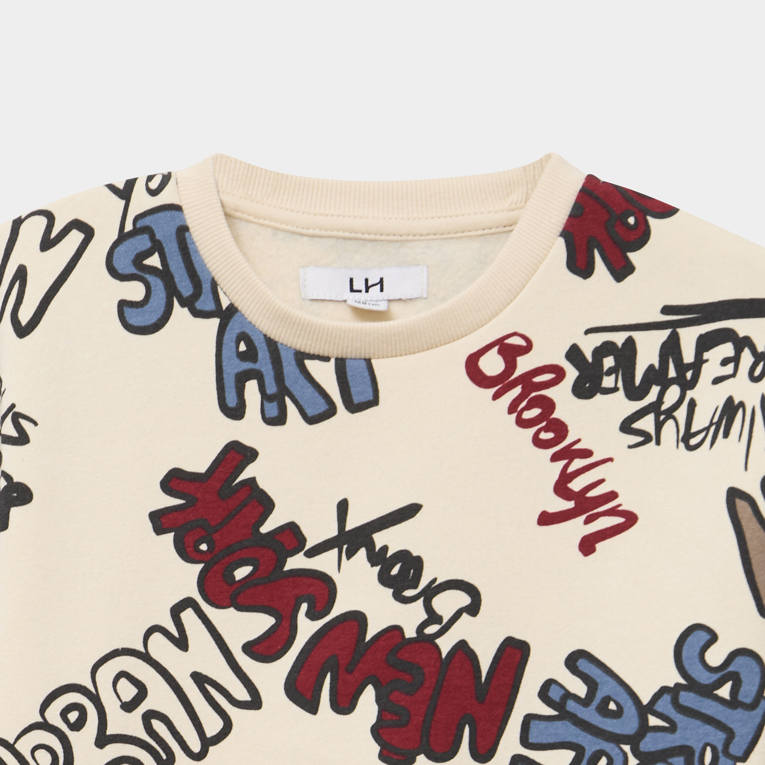 Sweat col rond manches longues ecru gar&ccedil;on