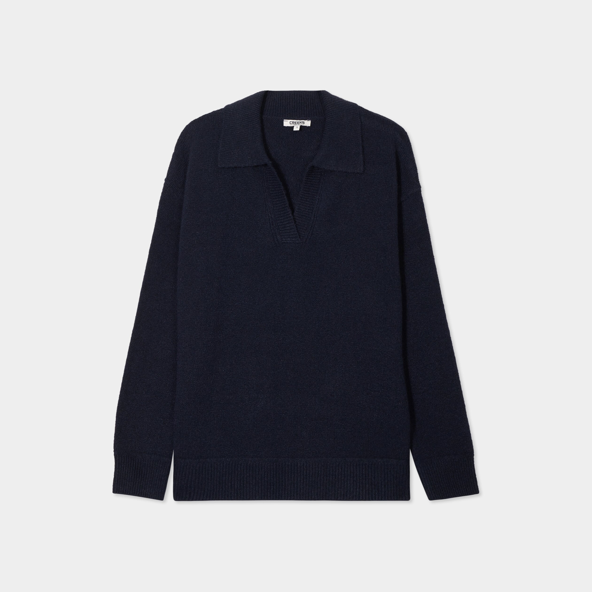 Pull col polo manches longues Creeks bleu fonc&eacute; femme