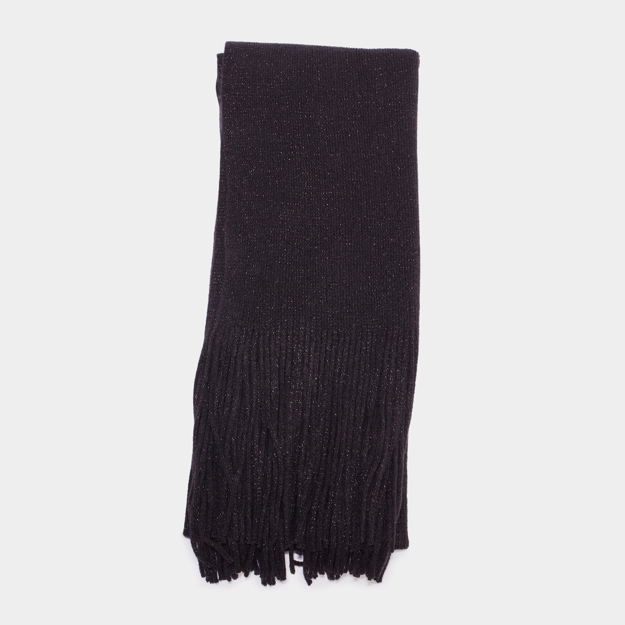 &Eacute;charpe tricot&eacute;e &agrave; franges noir femme