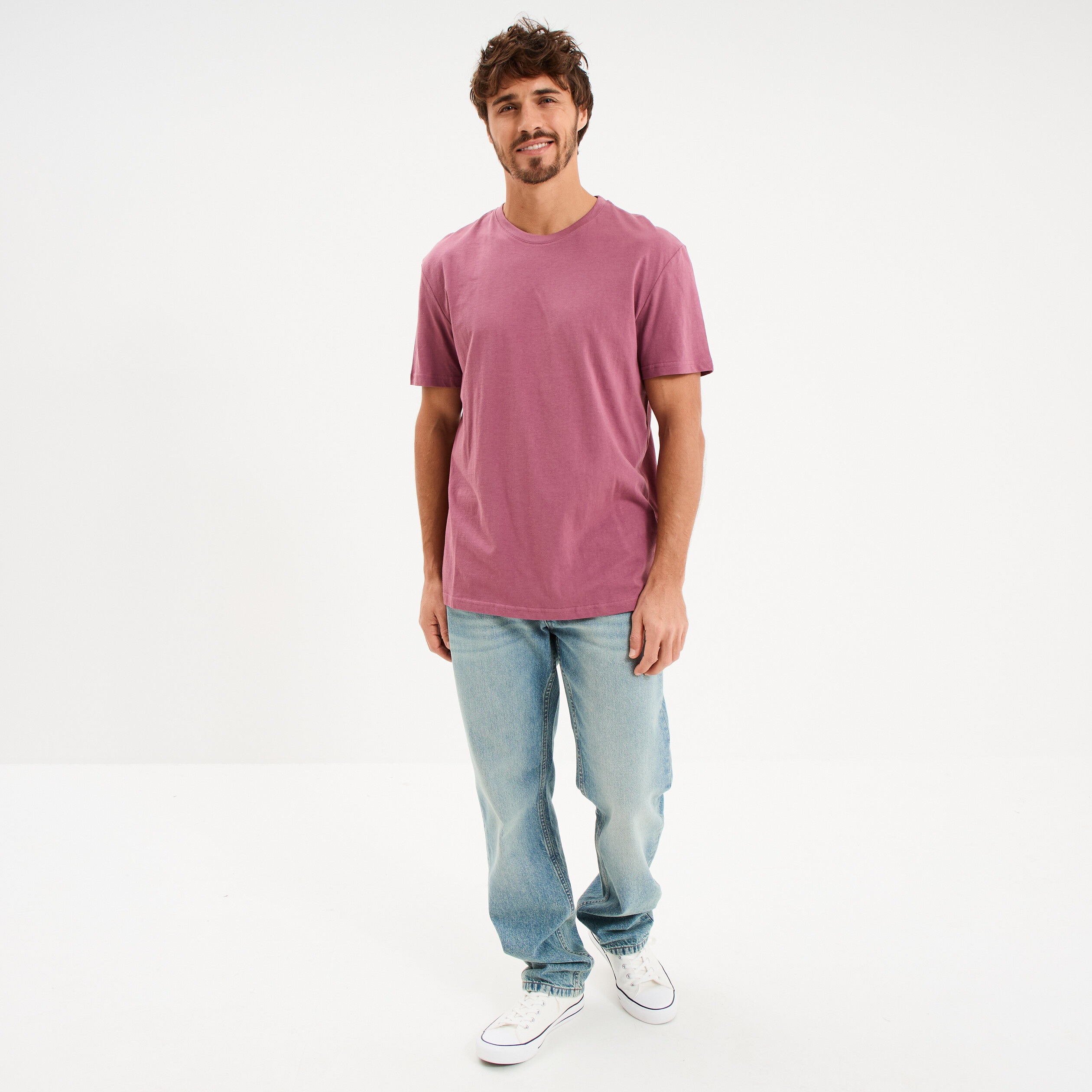 T-shirt droit en coton manches courtes mauve homme